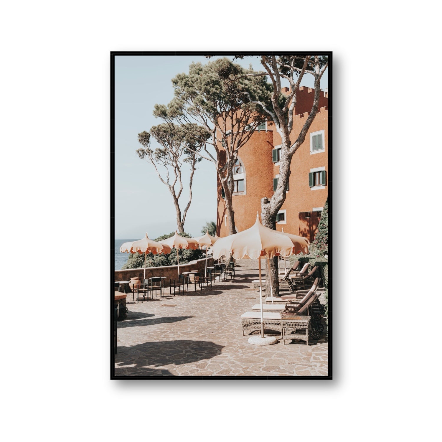 Mezzatorre Ischia Italian Mediterranean decor wall art Gallery fine art canvas in black float frame