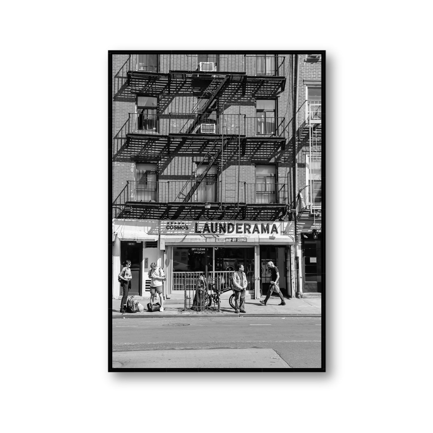 Bus Stop New York NYC Black & White wall art Gallery fine art canvas in black float frame