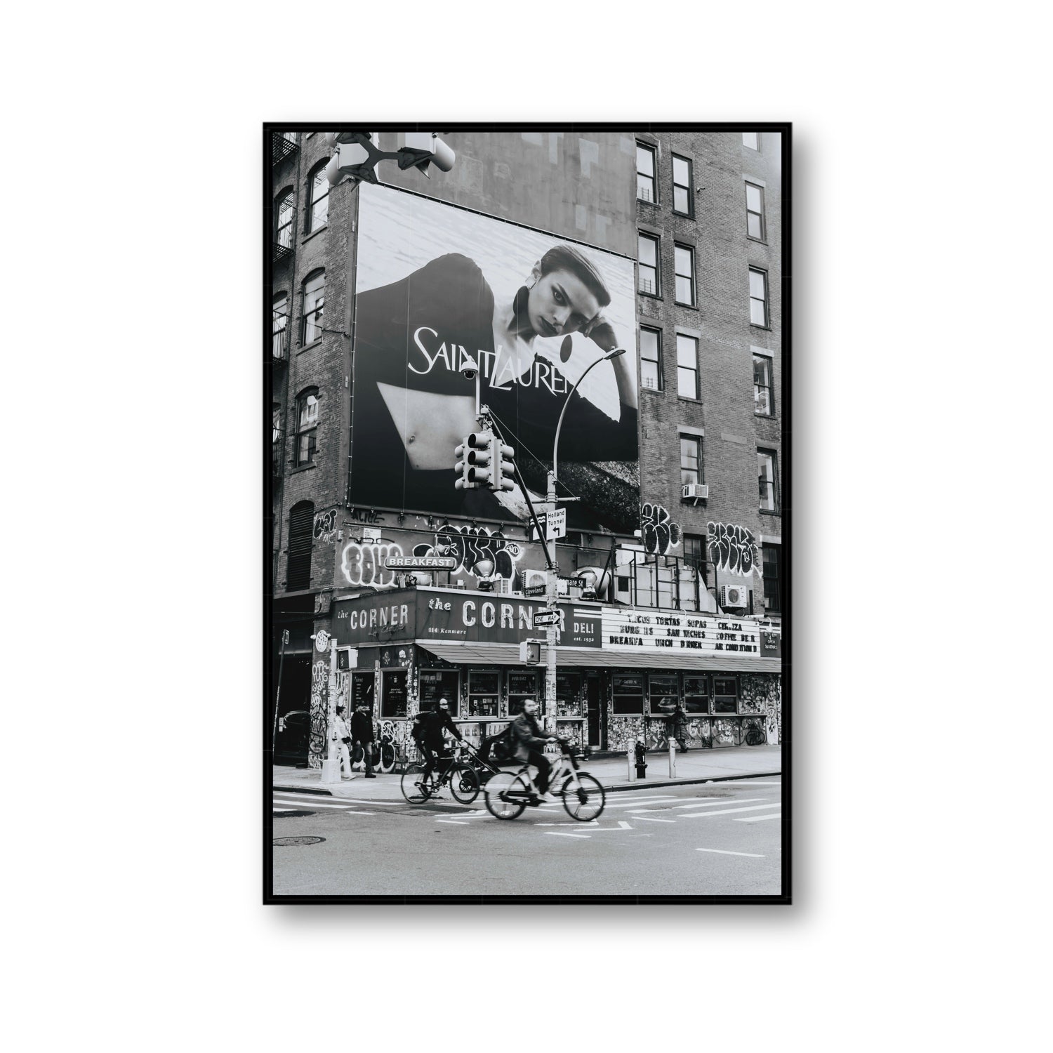 Runway To Rooftops New York NYC Black & White wall art Gallery fine art canvas in black float frame