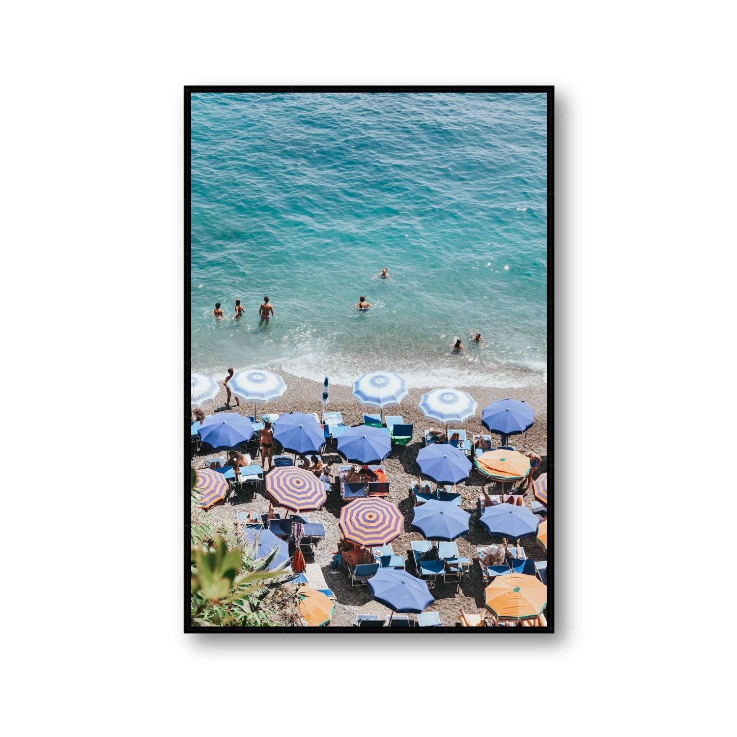 Paradise Beach fine art print, Positano, Italy, Gallery, Black Float Frame, Fine Art Canvas