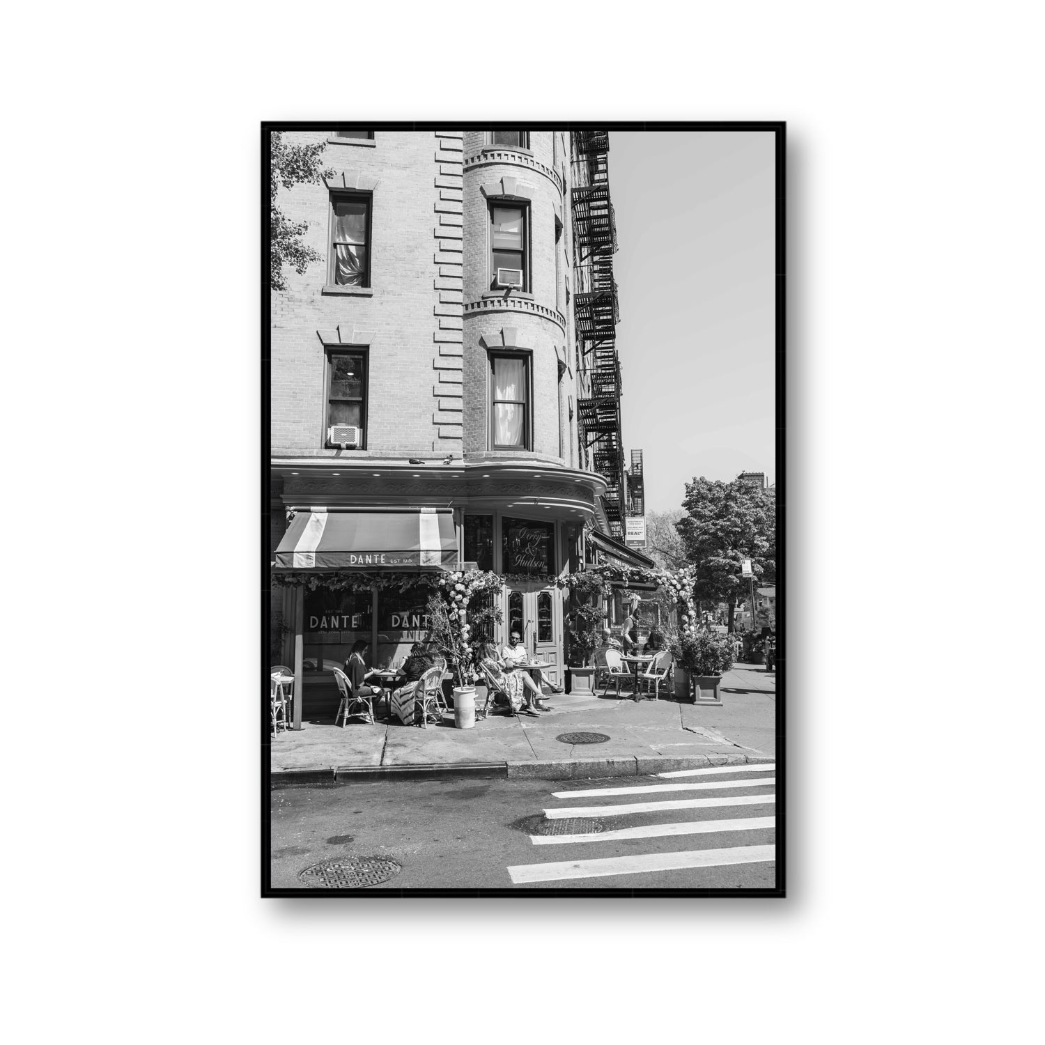 Sunny Soiree New York NYC Black & White wall art Gallery fine art canvas in black float frame