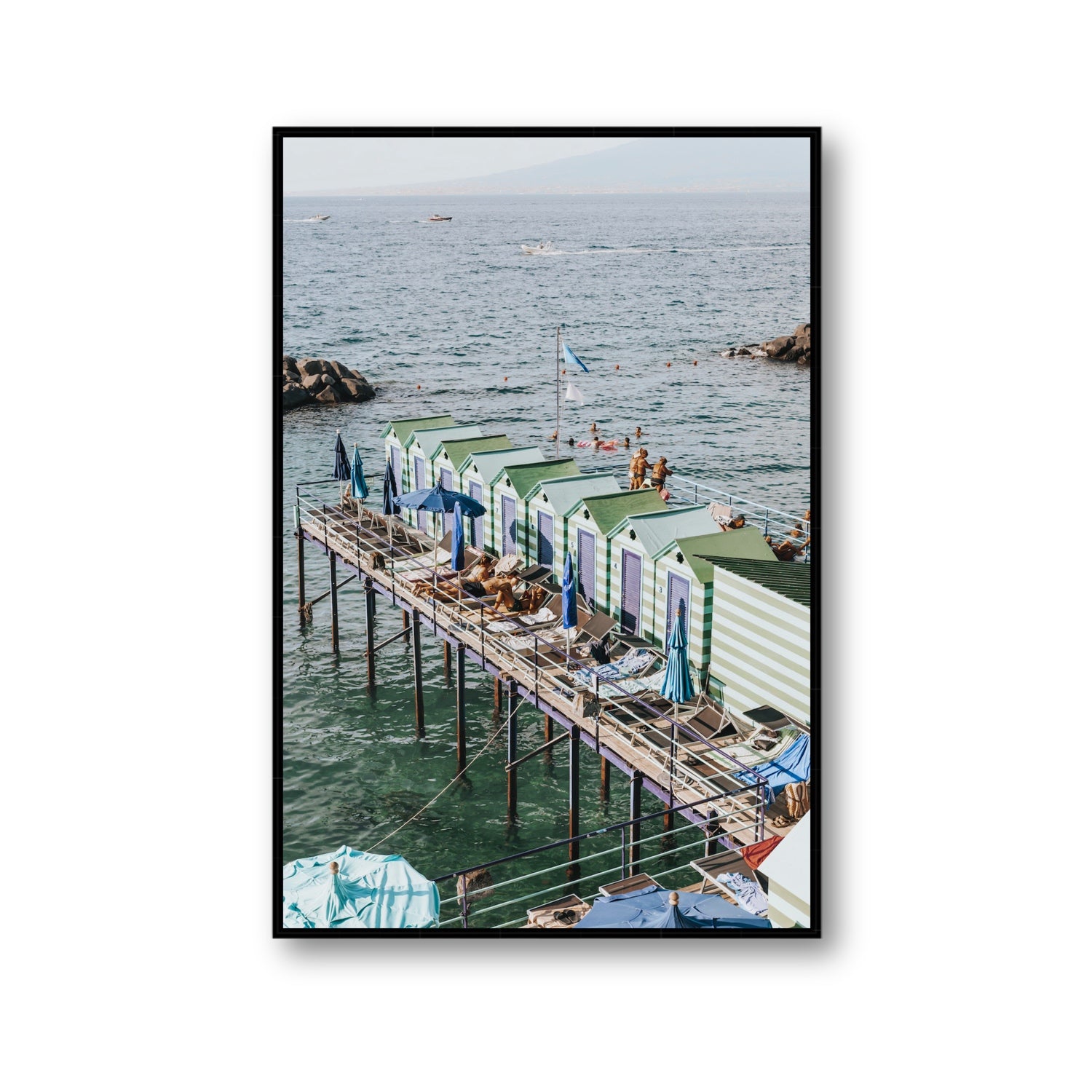 Cabine da Spiaggia fine art print, Sorrento, Italy, Gallery, Black Float Frame, Fine Art Canvas