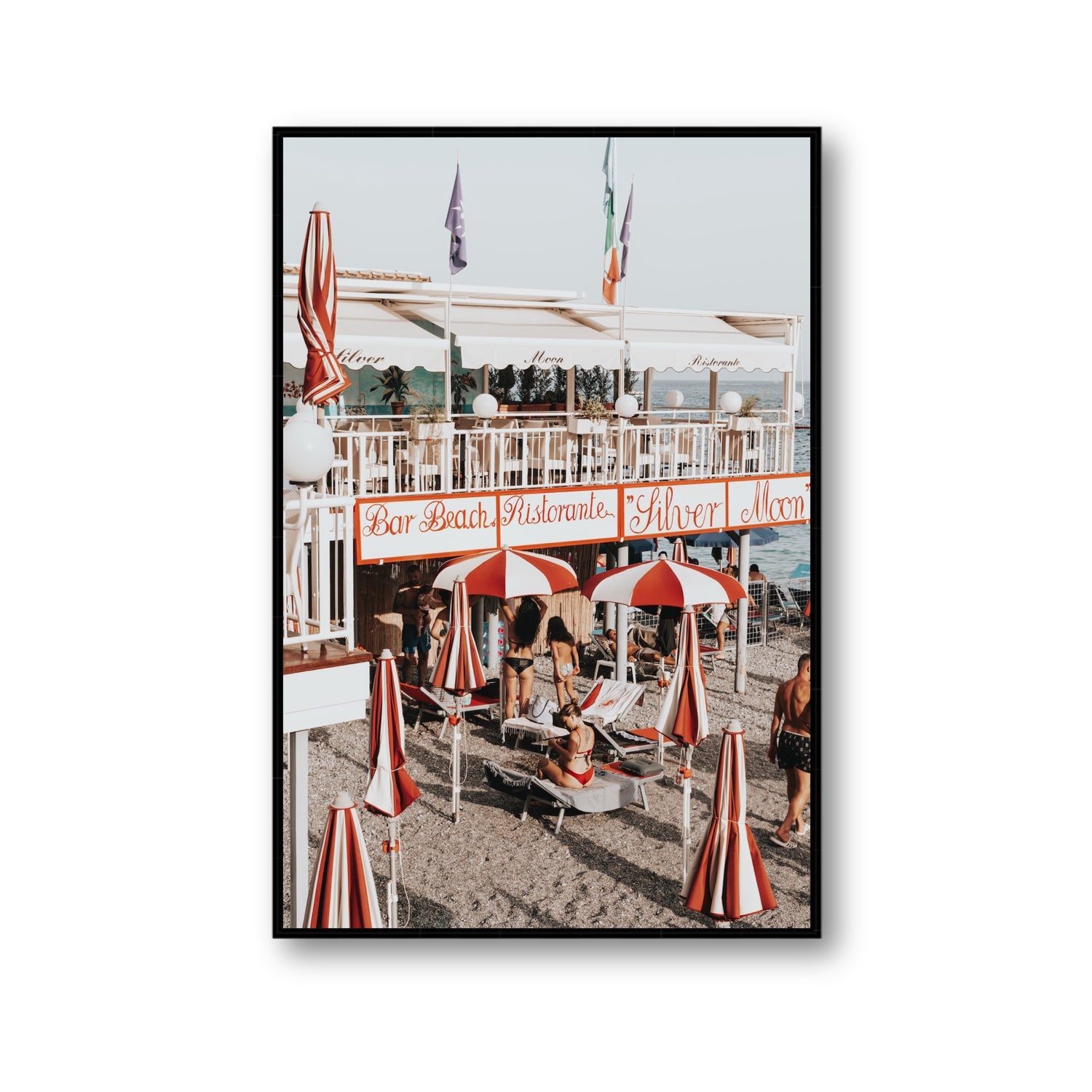 Vintage Amalfi Amalfi Mediterranean wall art Gallery fine art canvas in black float frame