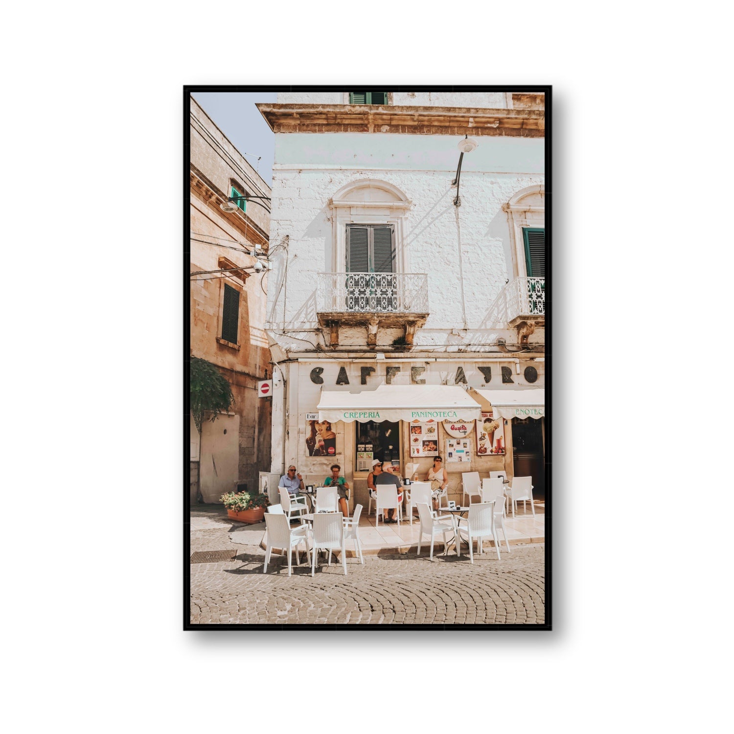 Cafe Ostuni Puglia Café Ostuni Italian wall art Gallery fine art canvas in black float frame