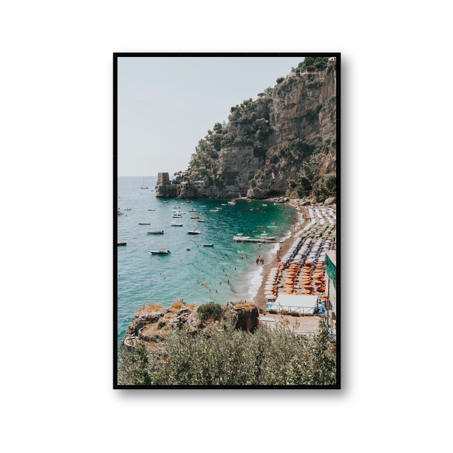 Baia dei Sogni fine art print, Positano, Italy, Gallery, Black Float Frame, Fine Art Canvas