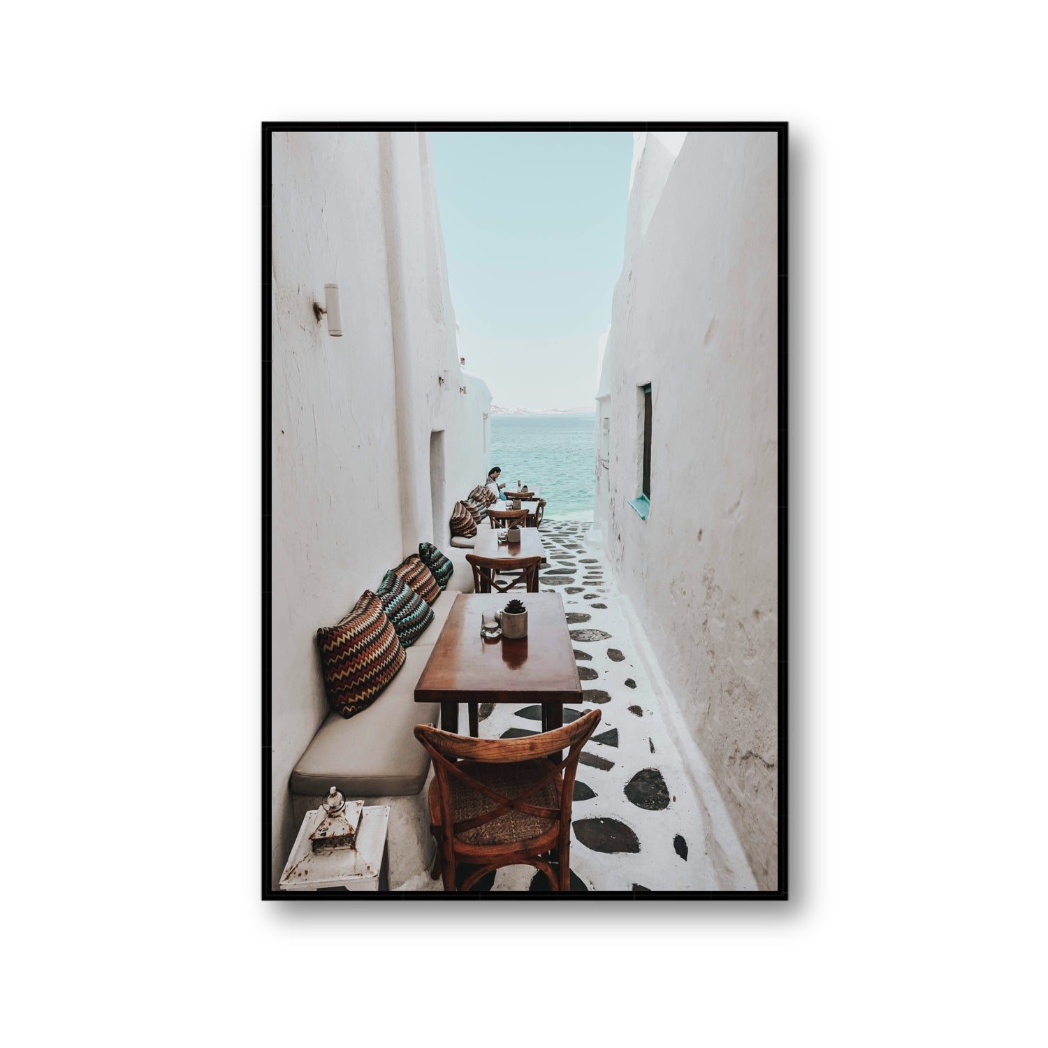 Trip Down Memory Lane fine art print, Mykonos, Greece, Gallery, Black Float Frame, Fine Art Canvas