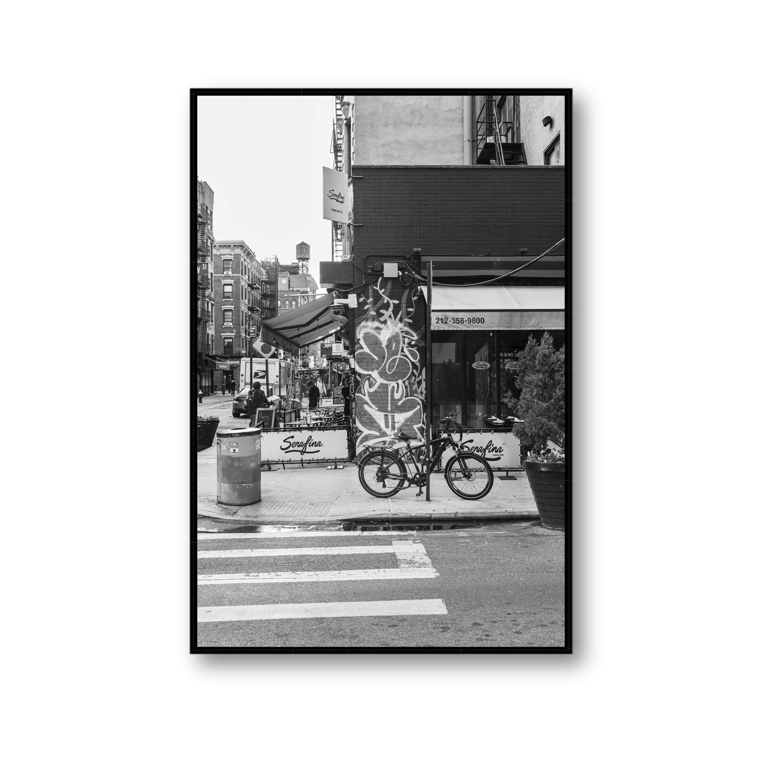 Cafe Canvas New York NYC Black & White wall art Gallery fine art canvas in black float frame