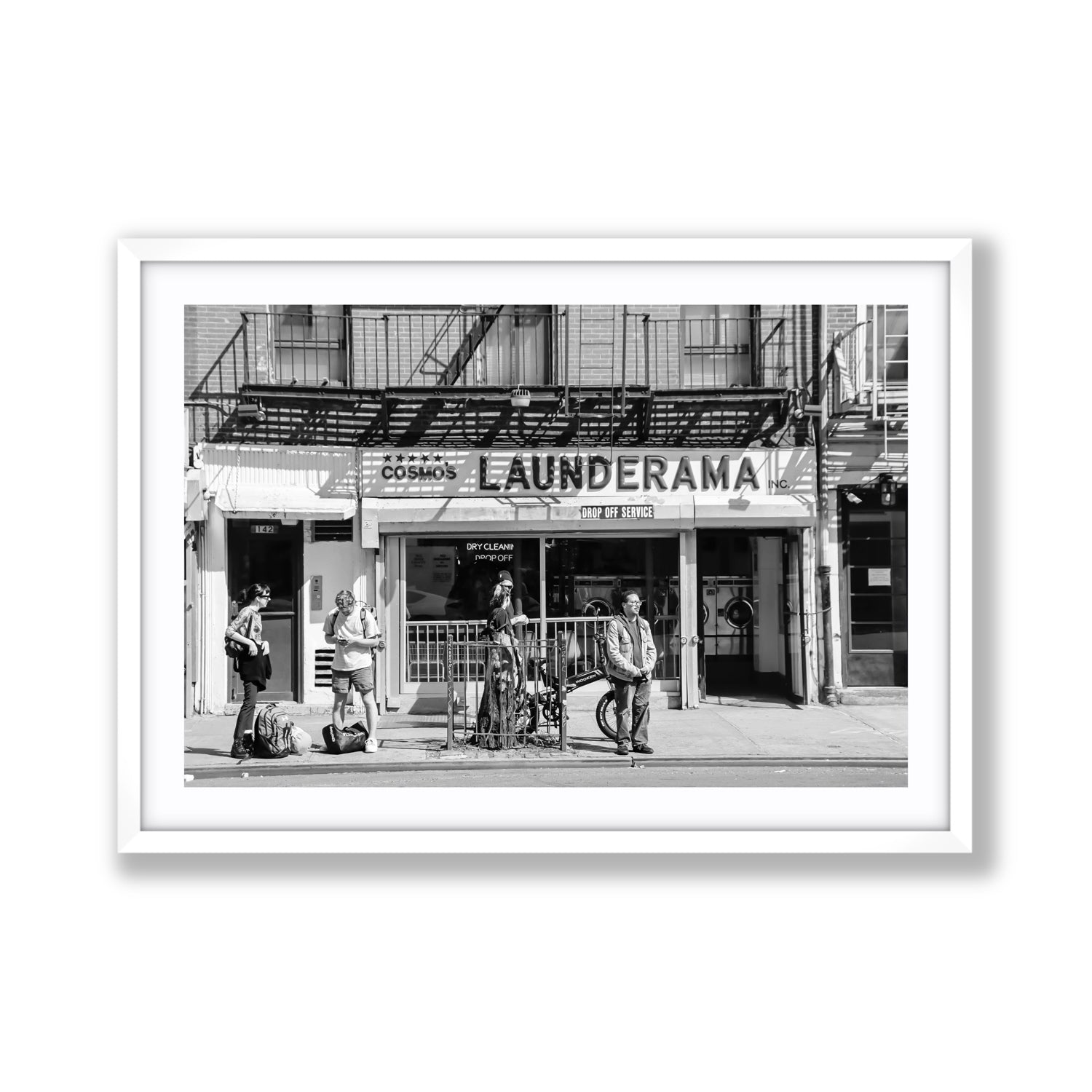 Launderama New York NYC Black & White wall art Giant fine art print in white frame with matboard