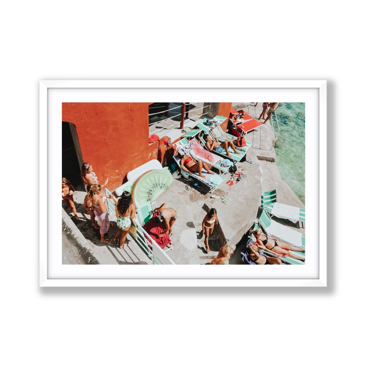 Italianita Capri beach Mediterranean wall art Giant fine art print in white frame with matboard