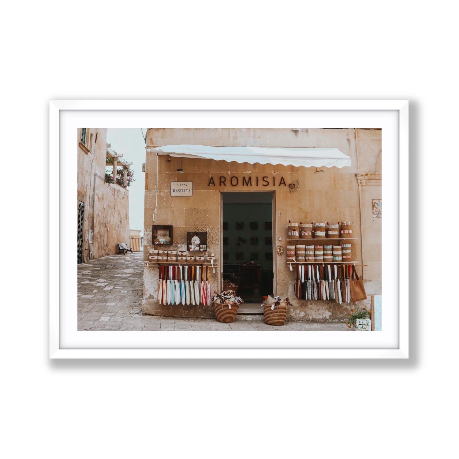 Aromisia Puglia Otranto Italian wall art Giant fine art print in white frame with matboard
