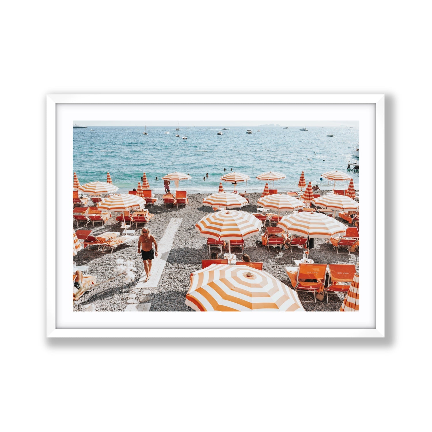 Shoreline Strut Positano wall art Giant fine art print in white frame with matboard