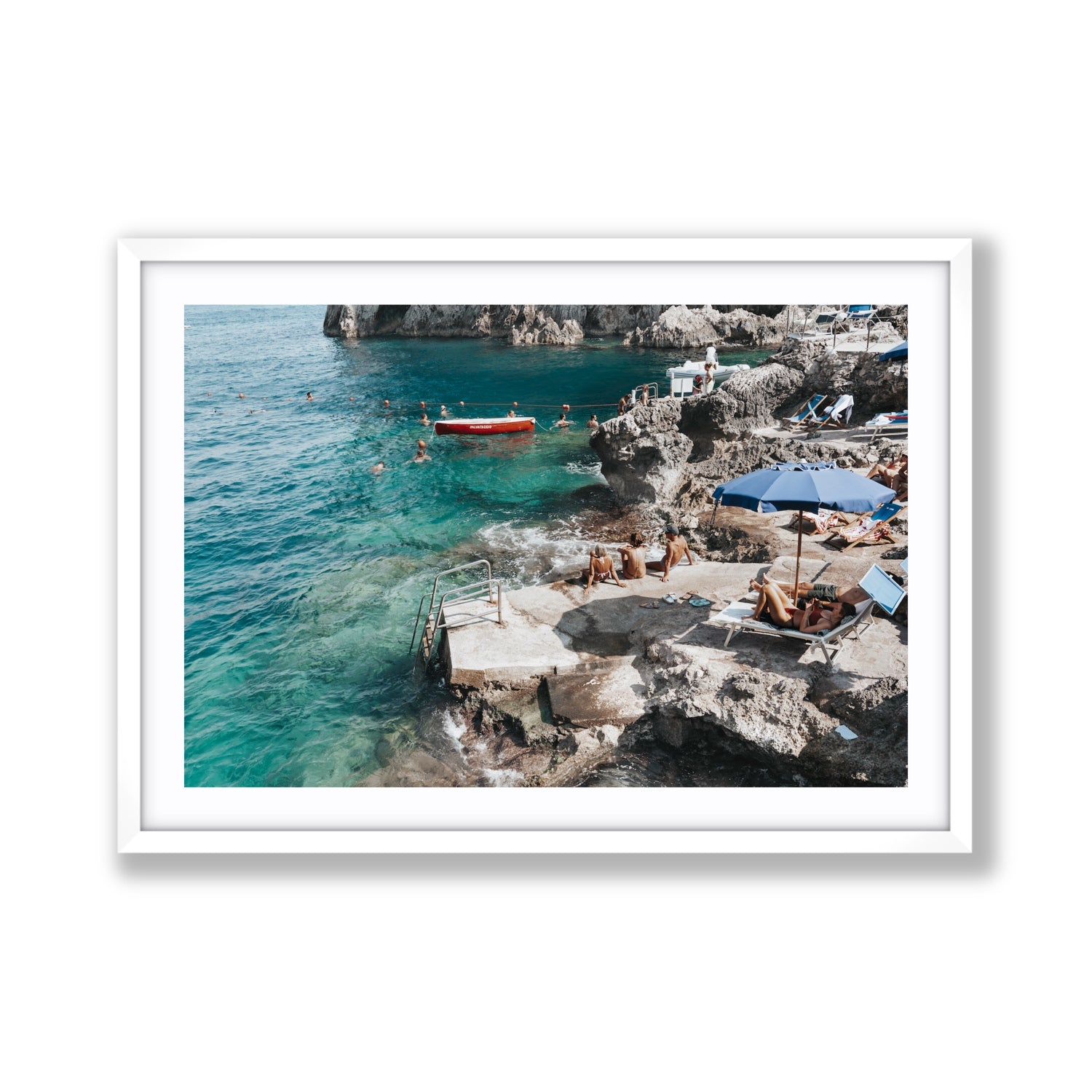 Serenity By The Sea Capri Mediterranean wall art Giant fine art print in white frame with matboard