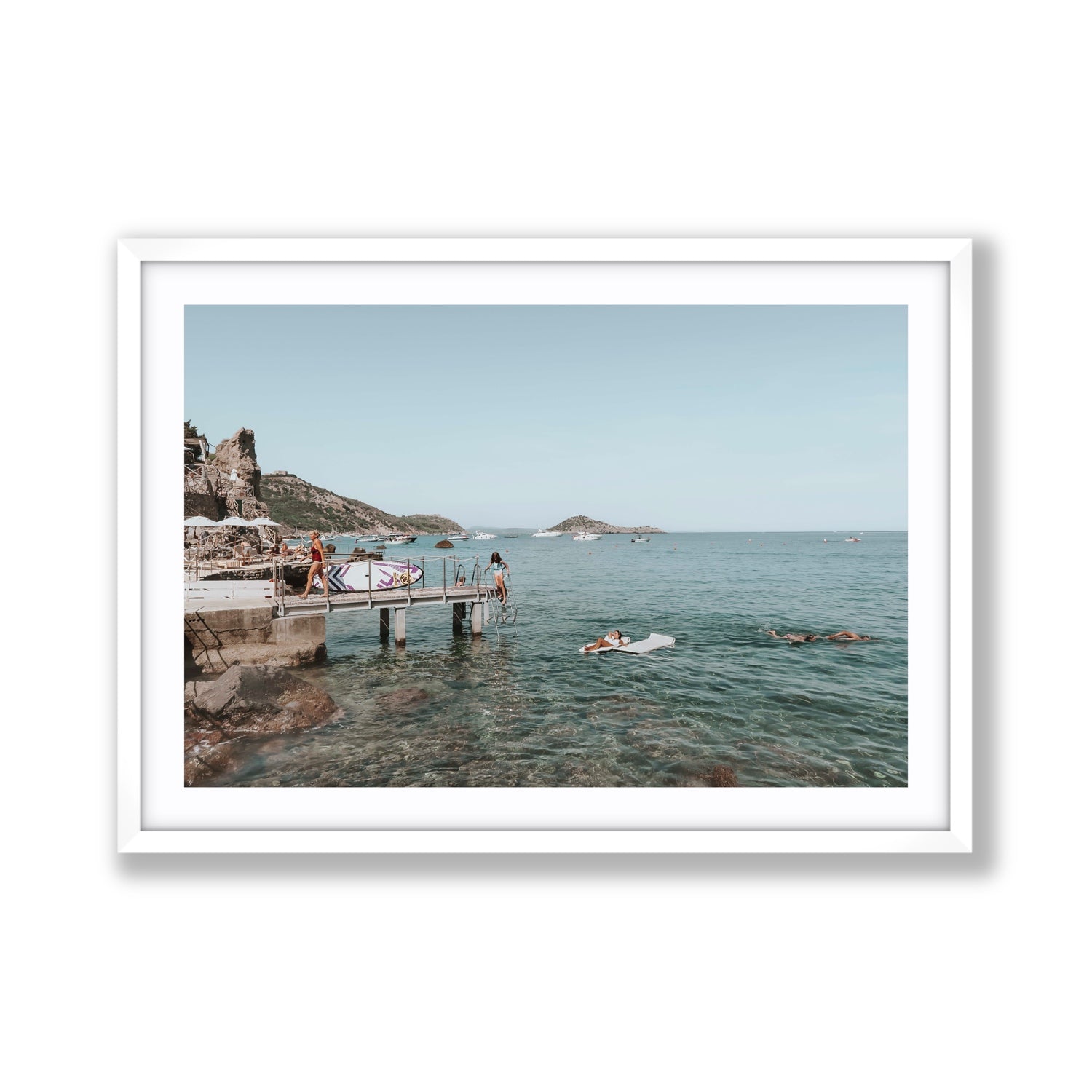 Retro Glamour Tuscany coastal Italian wall art Giant fine art print in white frame with matboard