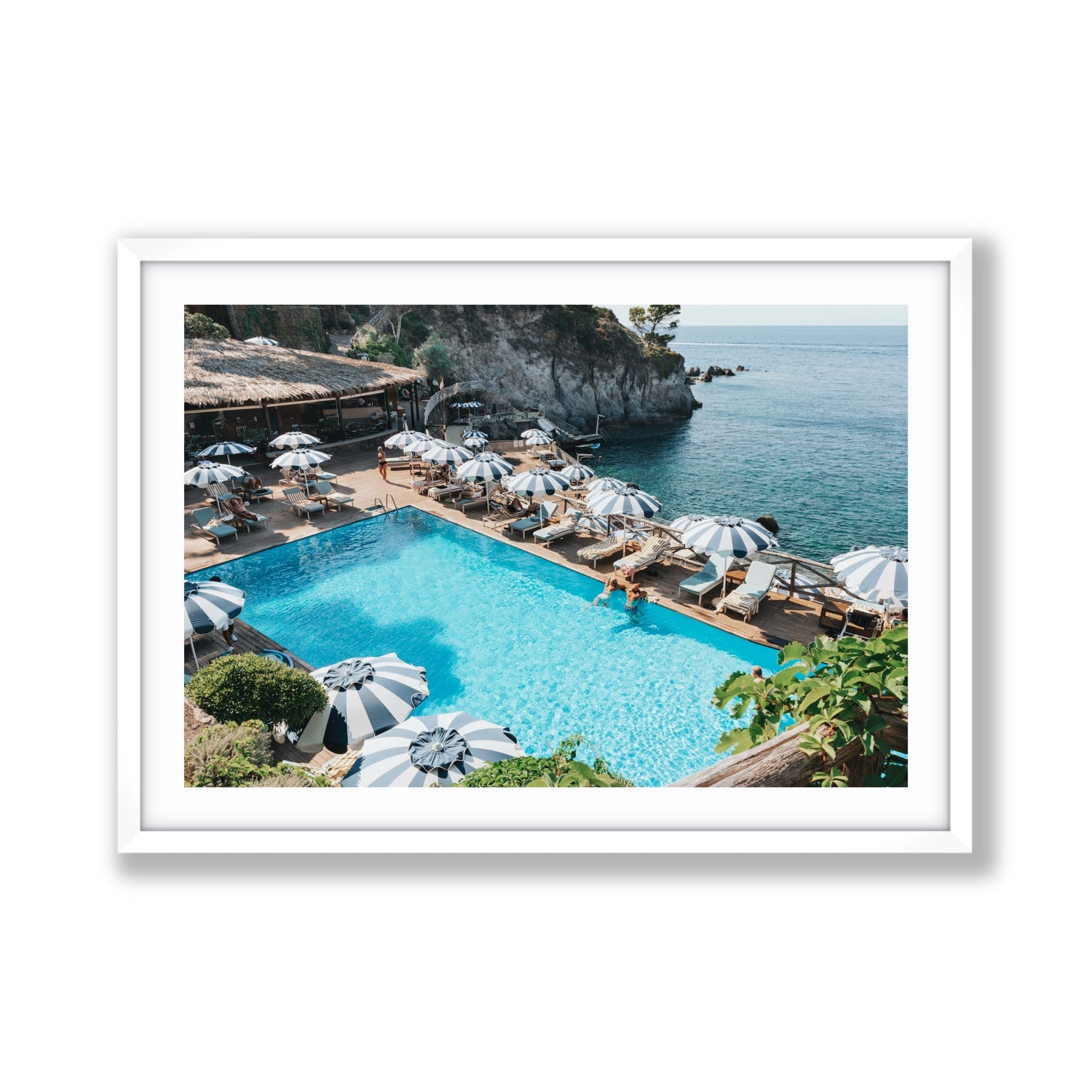 Oceanview Ischia Italian coastal wall art Giant fine art print in white frame with matboard