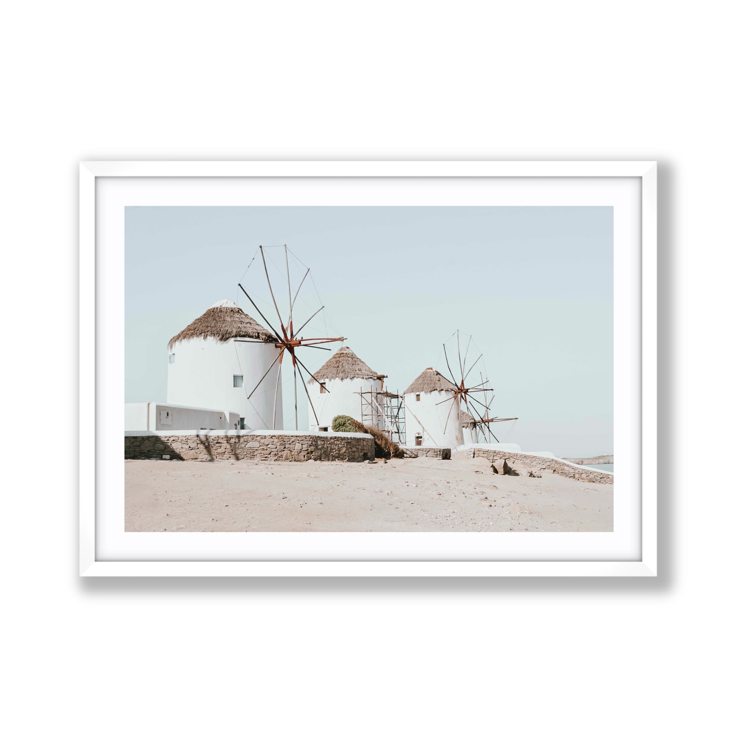 Rustic Icons Mykonos Greek island wall art Giant fine art print in white frame with matboard