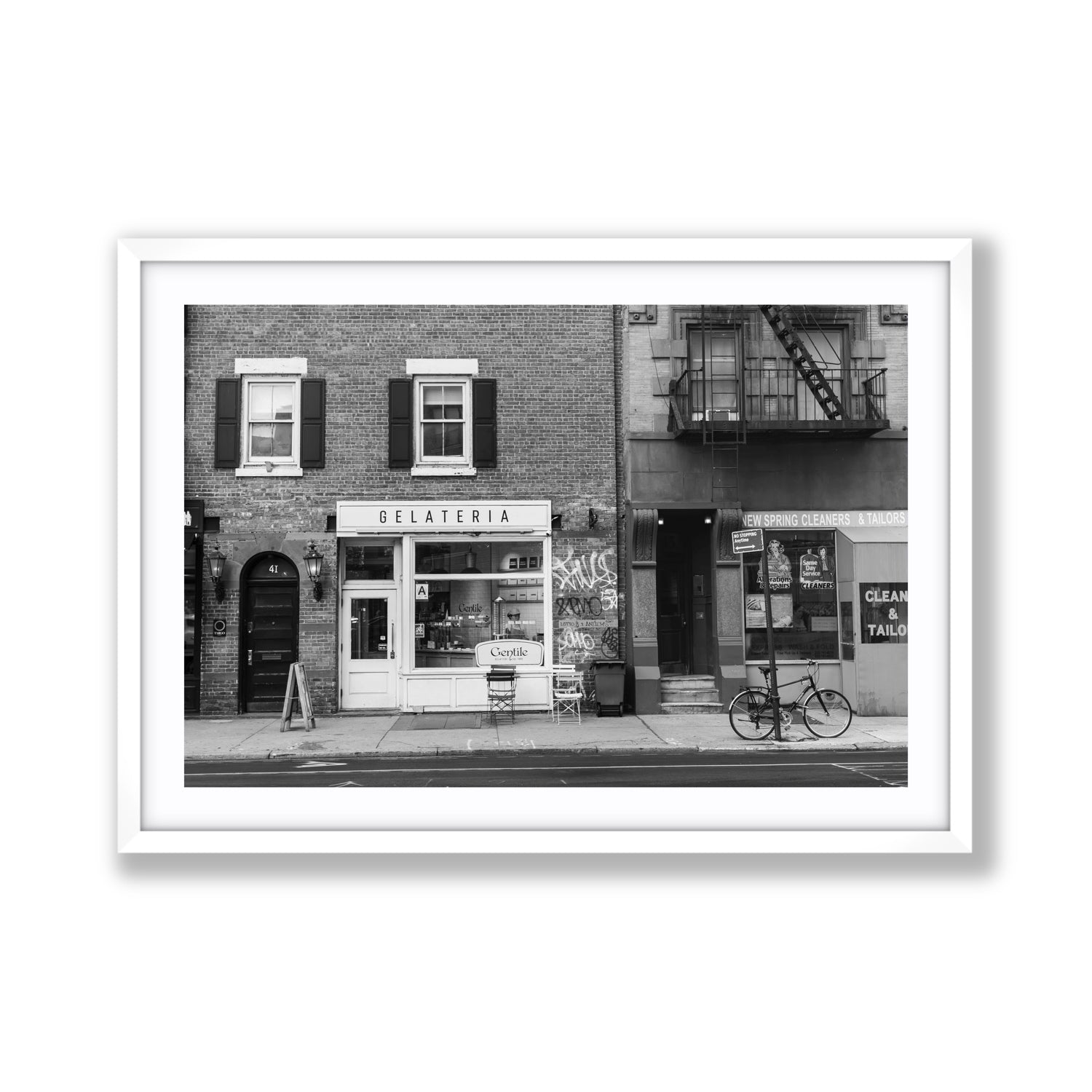 West Village Dolcezza New York NYC Black & White wall art Giant fine art print in white frame with matboard