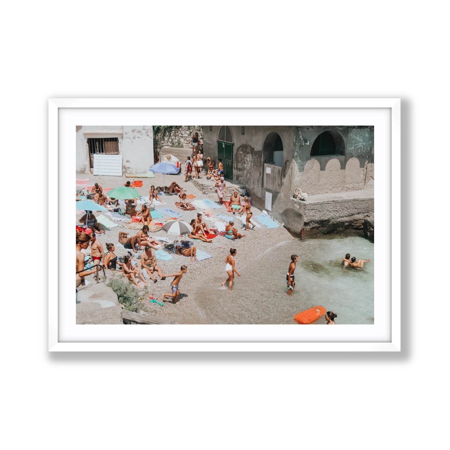 Heatwave Capri beach coastal wall art Giant fine art print in white frame with matboard