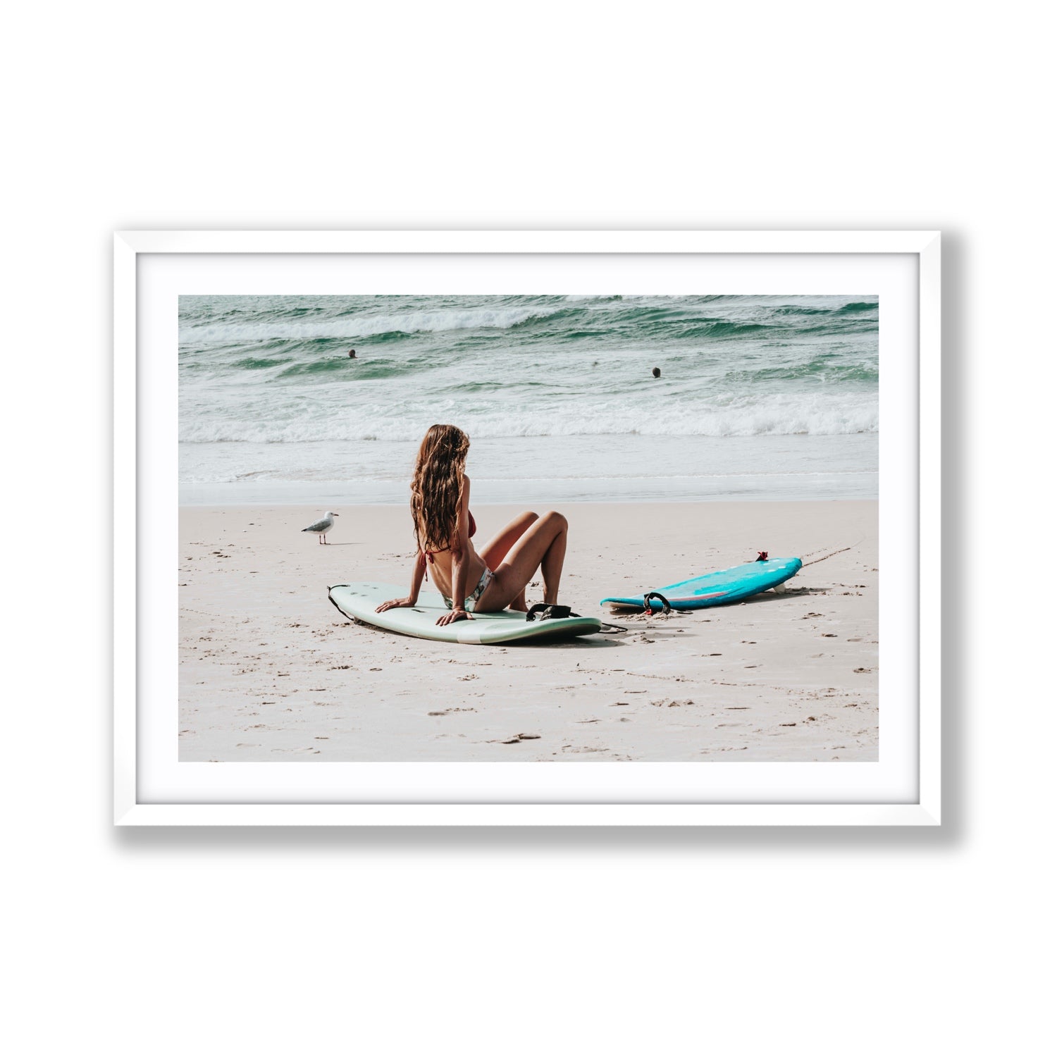 Ciao Bella Byron Bay Surf coastal wall art Giant fine art print in white frame with matboard