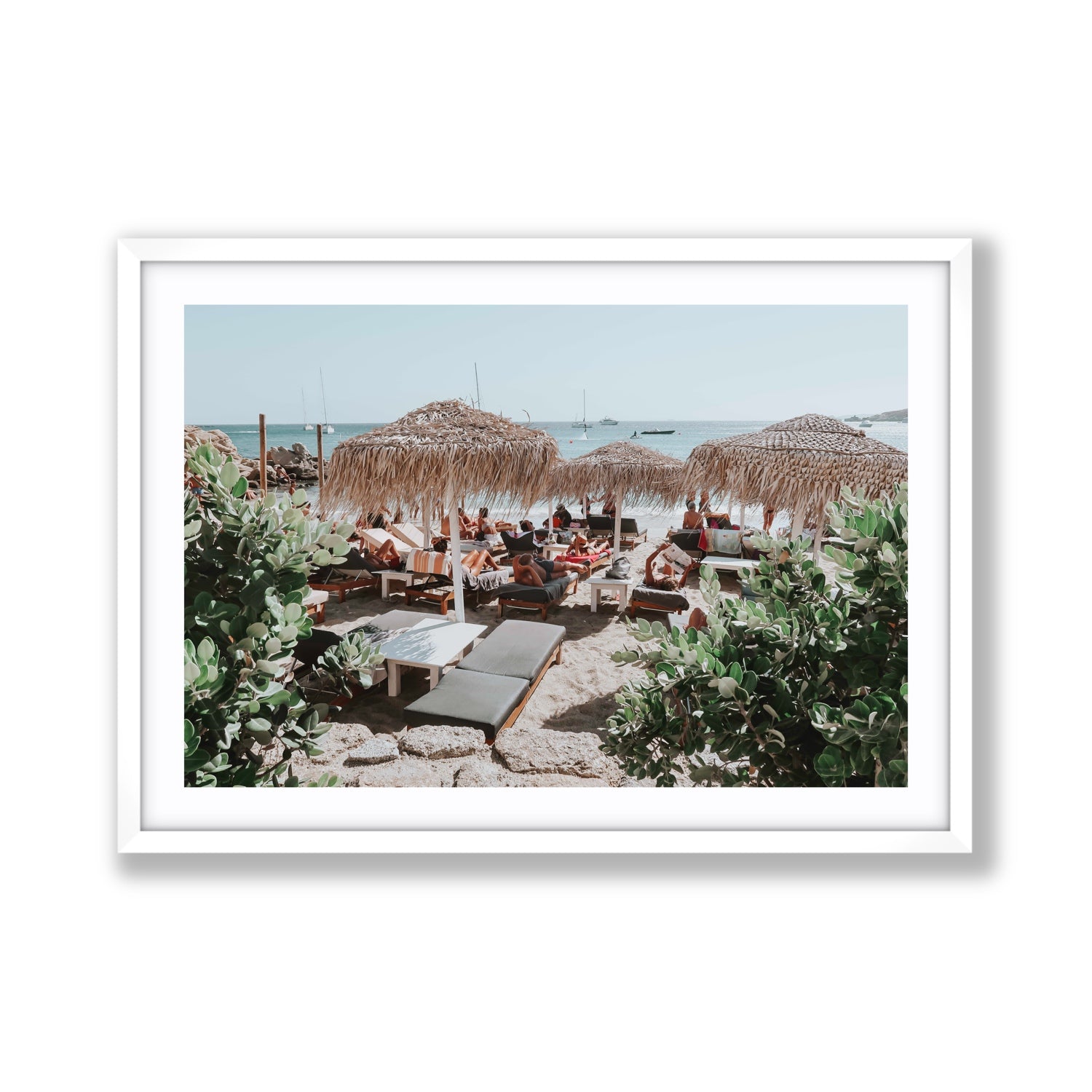 Greek Haven Mykonos Greek island coastal wall art Giant fine art print in white frame with matboard