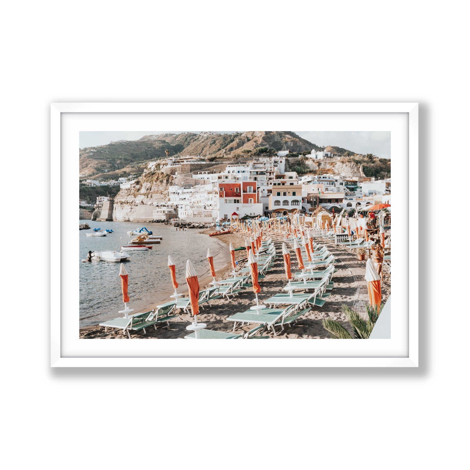 Sole Estivo Ischia Italian coastal wall art Giant fine art print in white frame with matboard