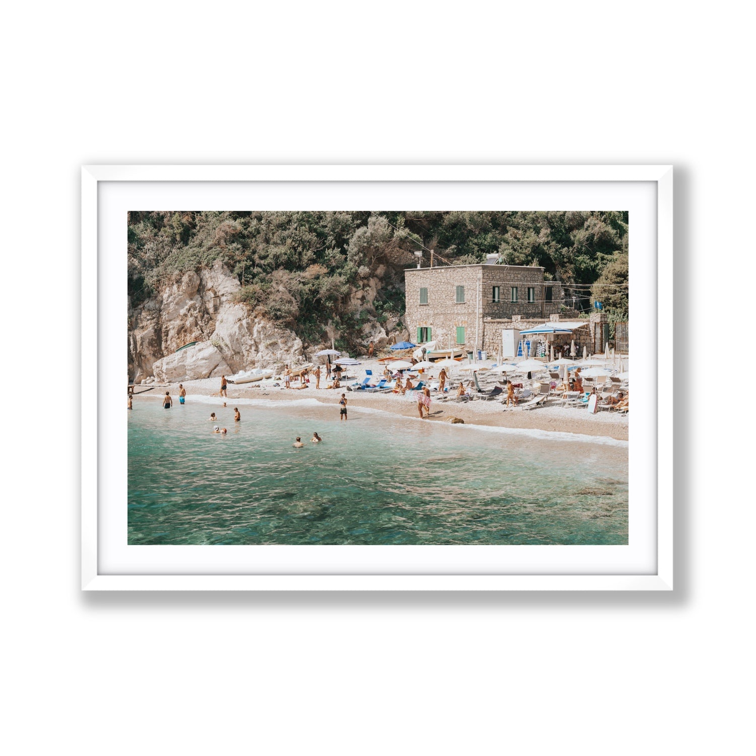 Secluded Sanctuary Nerano Italian Mediterranean decor wall art Giant fine art print in white frame with matboard