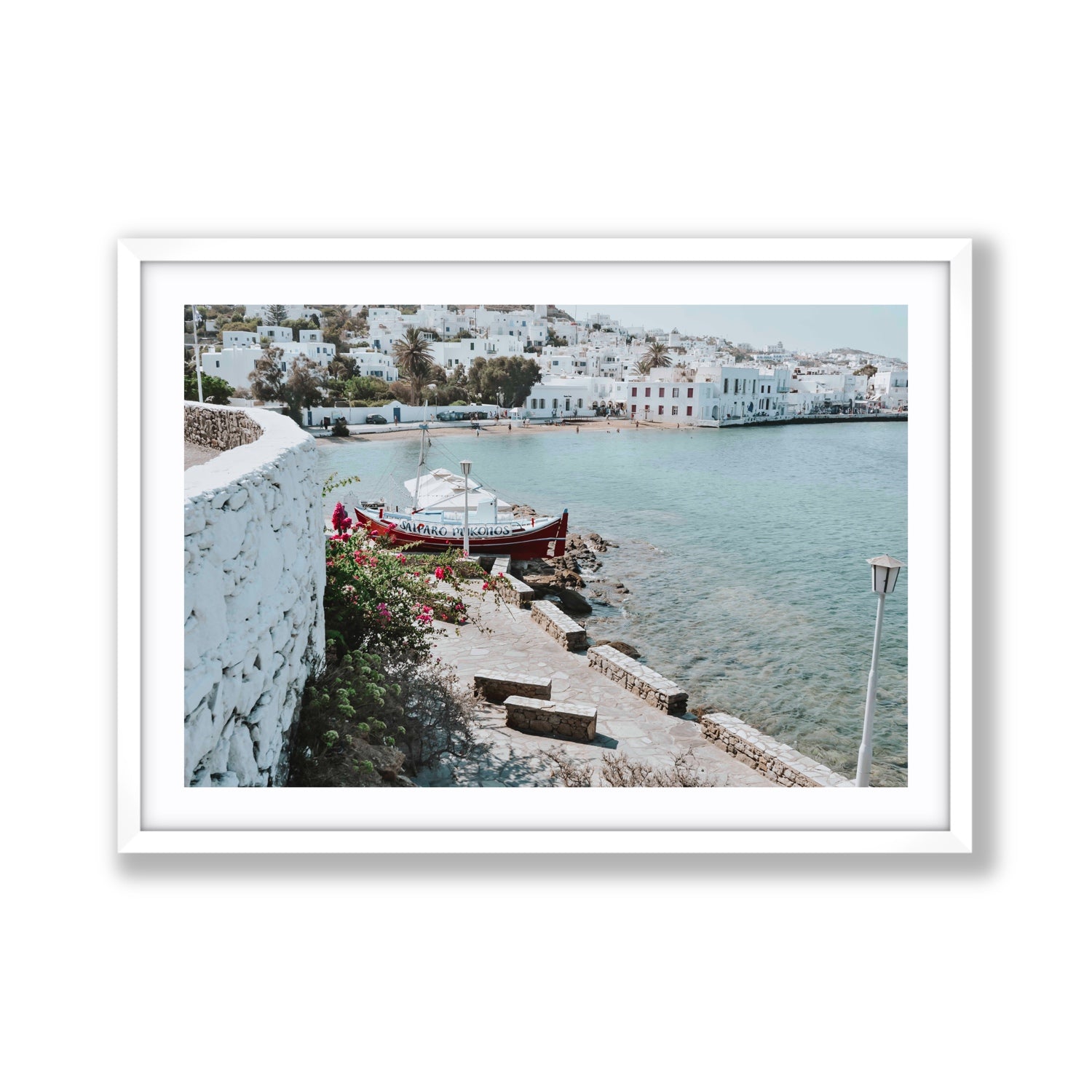 Harika Mykonos Greek island wall art Giant fine art print in white frame with matboard