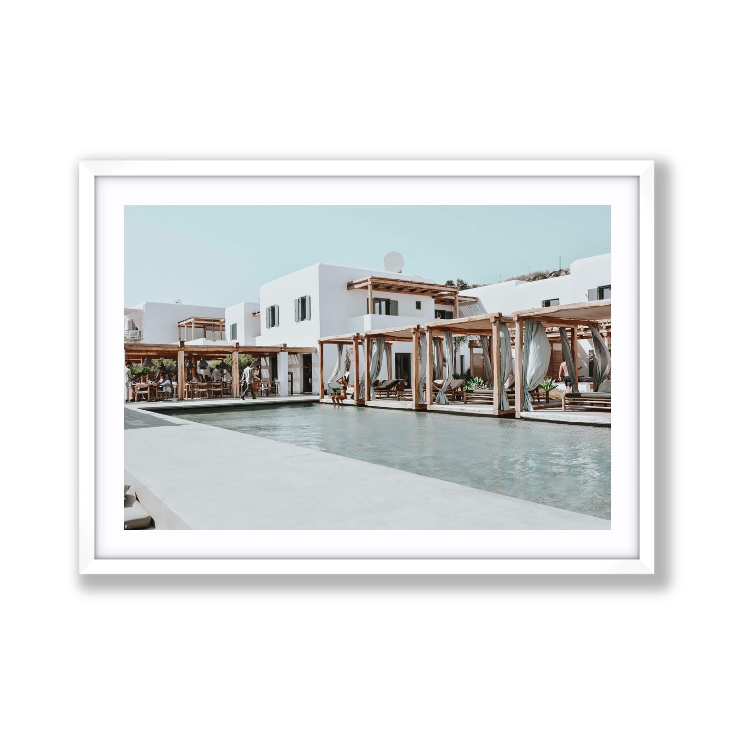 Polytelís Mykonos Greek island wall art Giant fine art print in white frame with matboard