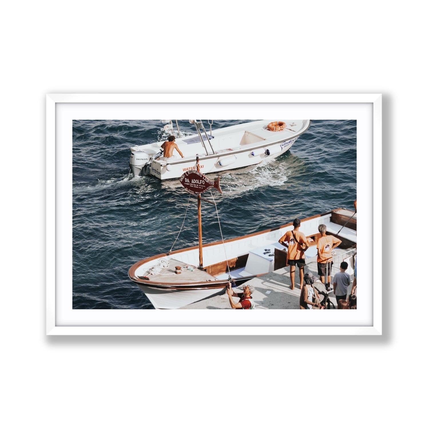 Water Taxi Positano wall art Giant fine art print in white frame with matboard