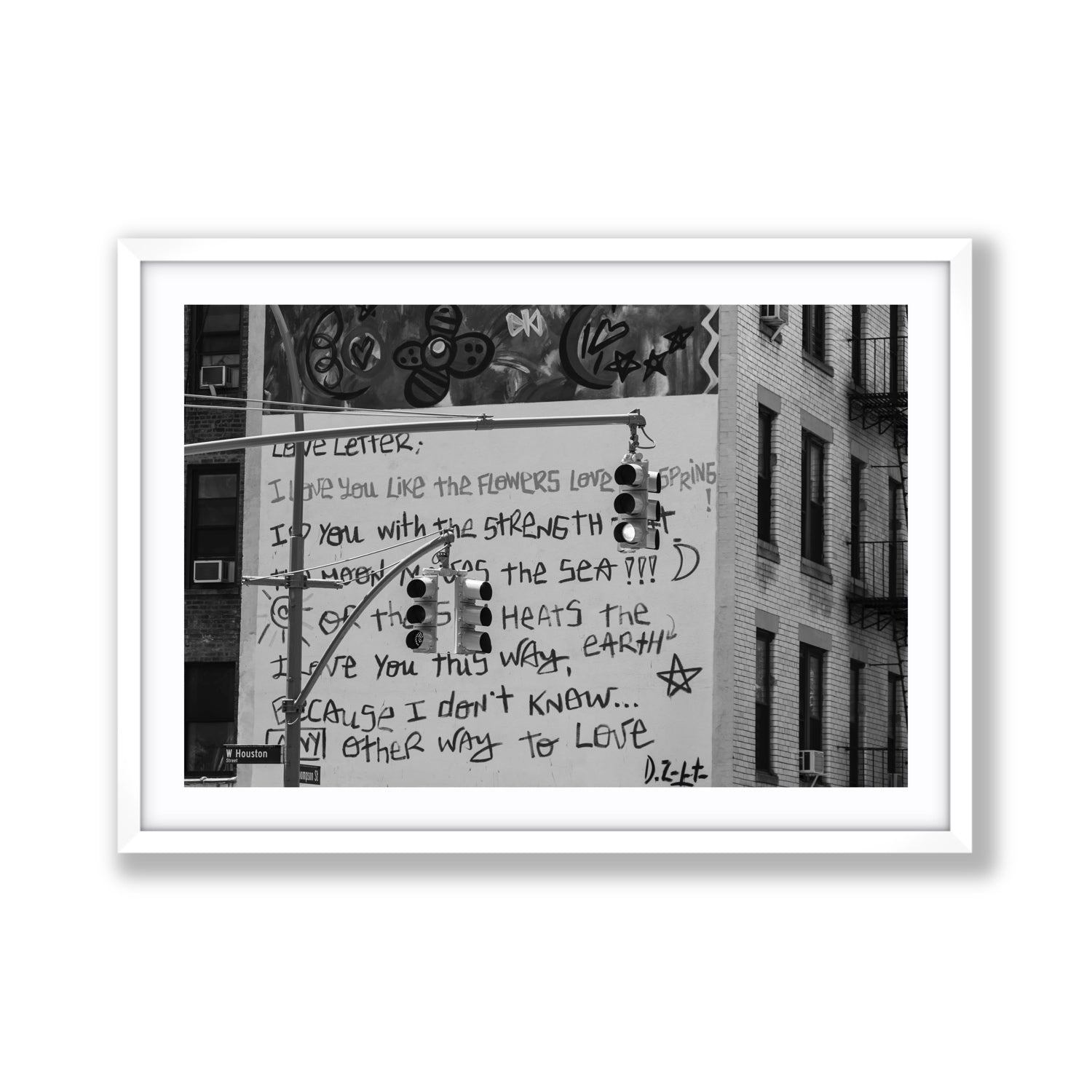 Love Letter New York NYC Black & White wall art Giant fine art print in white frame with matboard