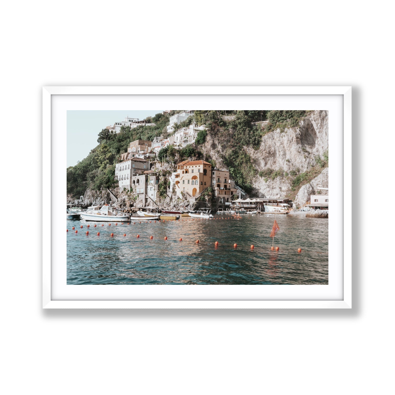 Amalfi Villas fine art print, Amalfi, Italy, coastal scenes artwork, Giant, White Frame · Matboard, Fine Art Print