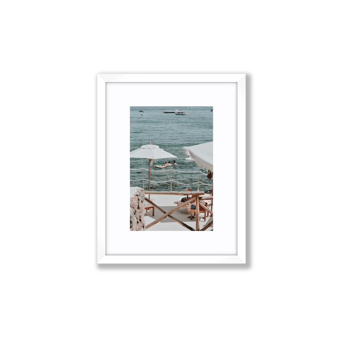 Hideaway Tuscany coastal Mediterranean wall art Small fine art print in white frame with matboard
