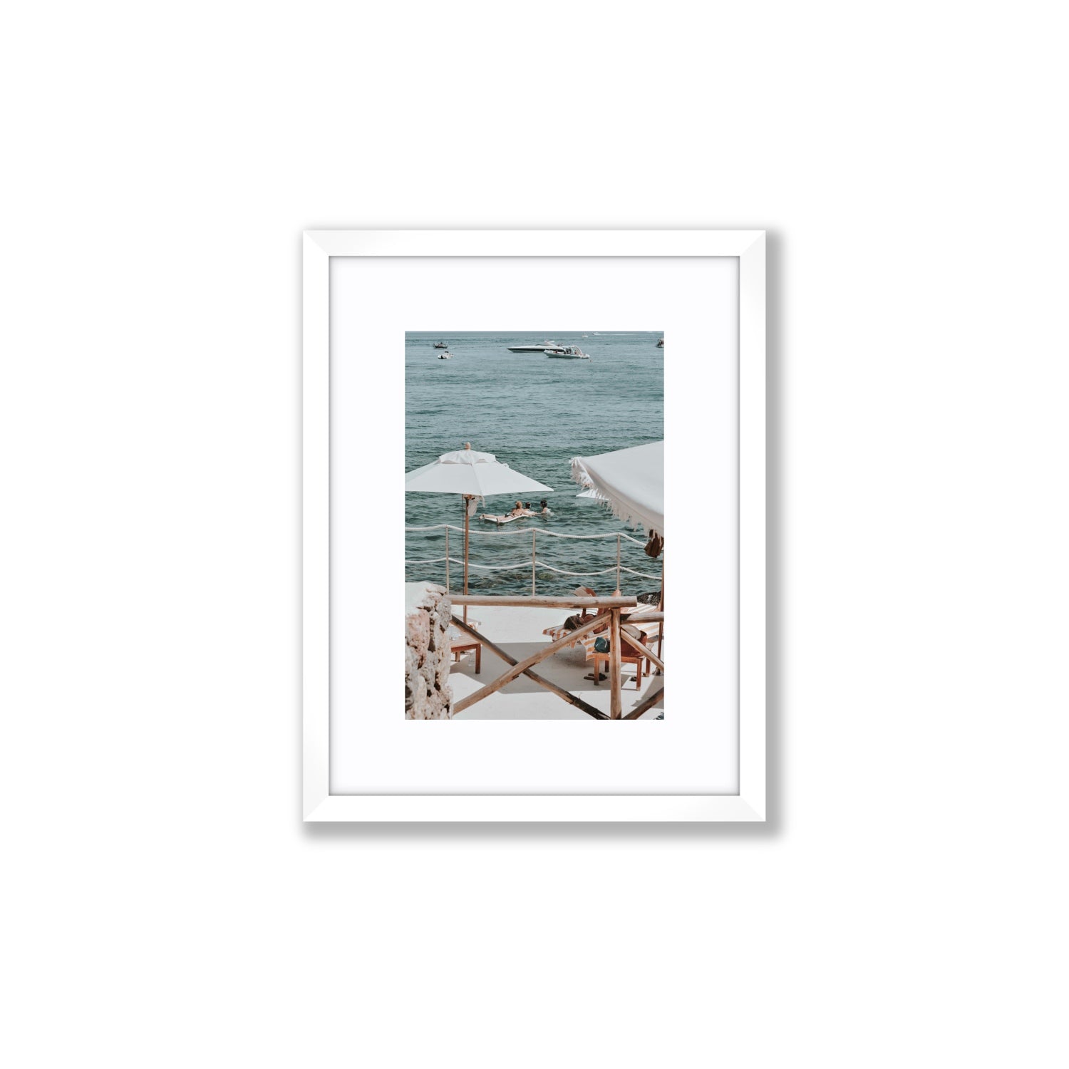 Hideaway Tuscany coastal Mediterranean wall art Small fine art print in white frame with matboard