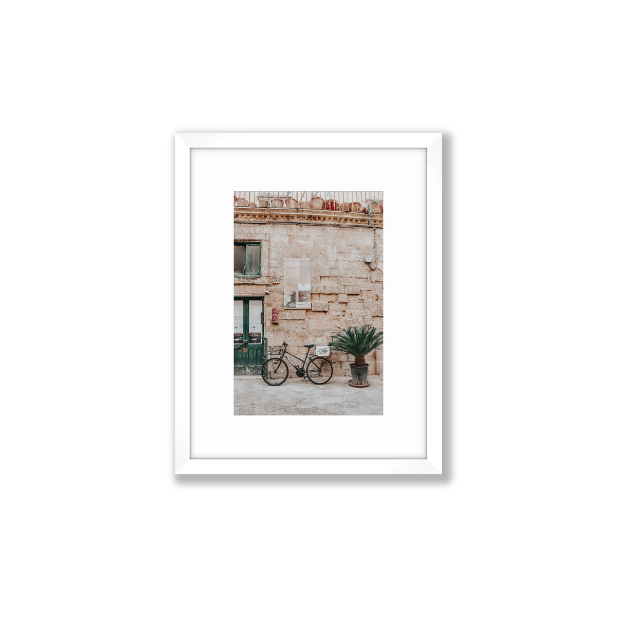 Salento Streets Puglia Lecce Italian wall art Small fine art print in white frame with matboard