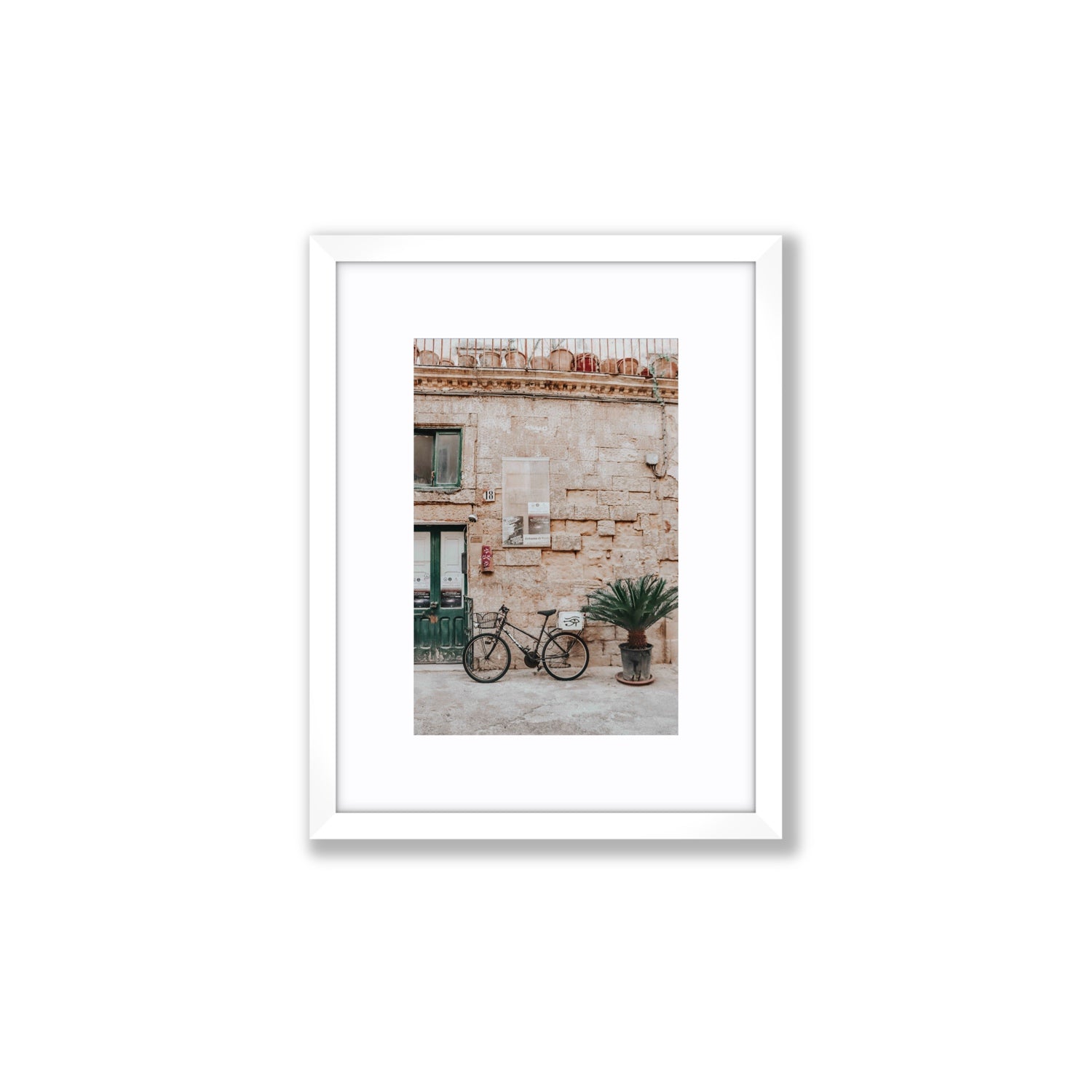 Salento Streets Puglia Lecce Italian wall art Small fine art print in white frame with matboard