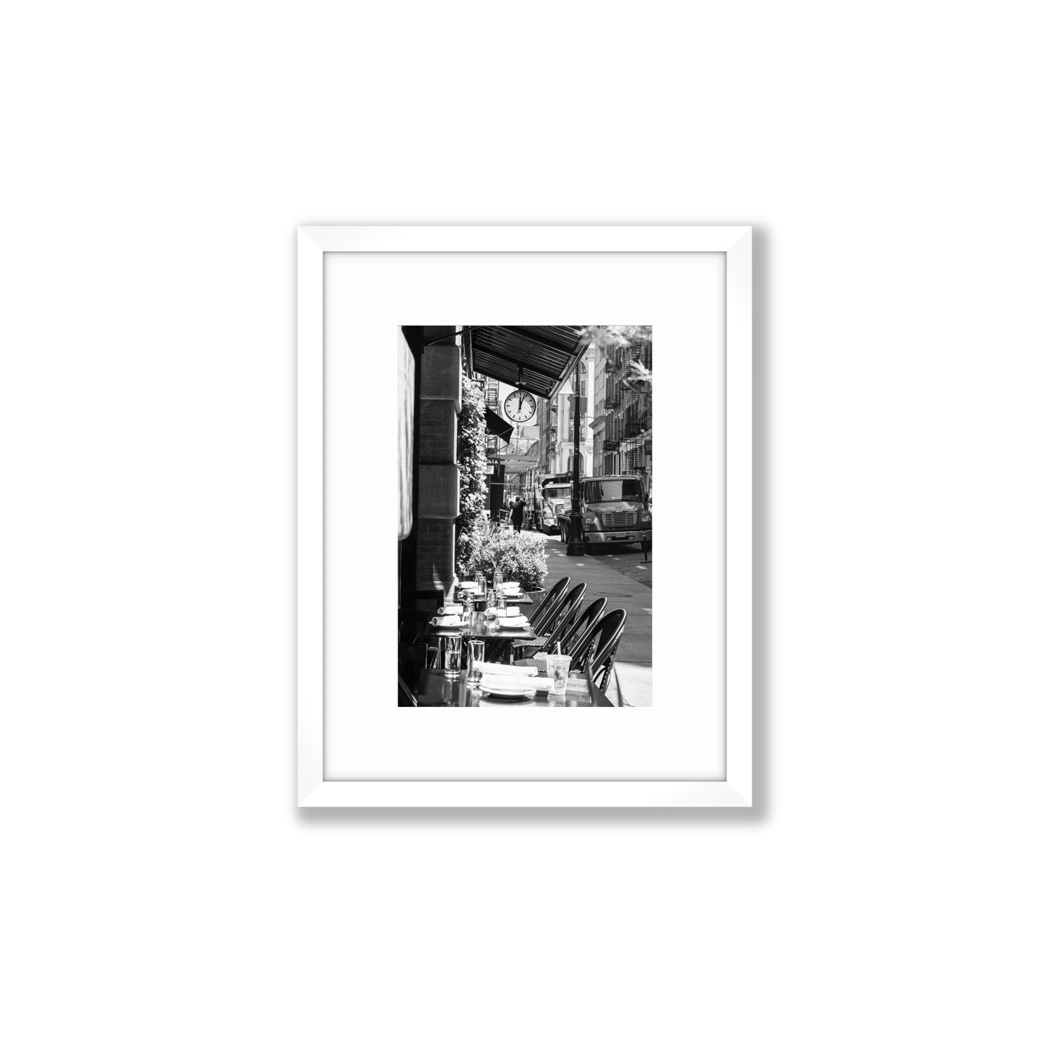 Mercer Street New York NYC Black & White wall art Small fine art print in white frame with matboard
