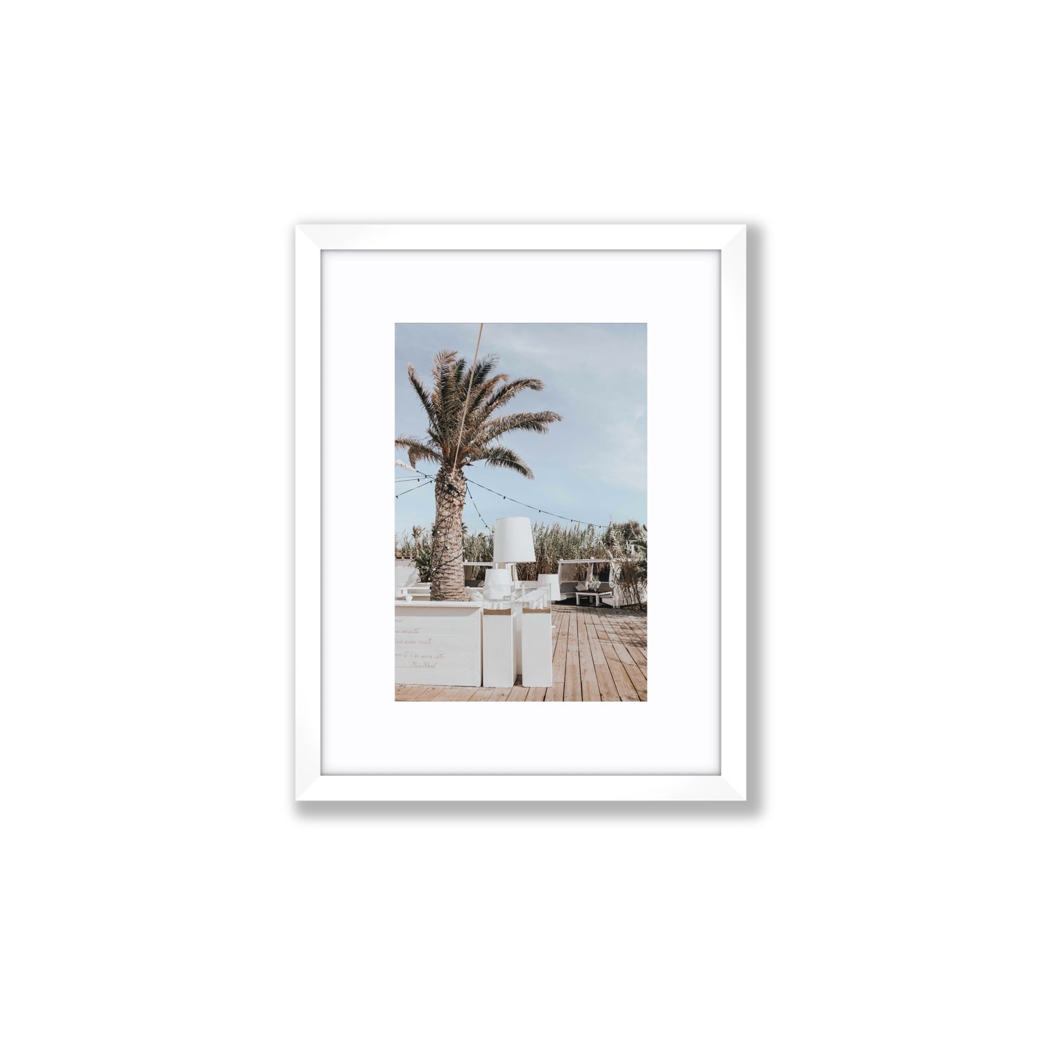 Seabreeze Palm Puglia coastal beach wall art Small fine art print in white frame with matboard