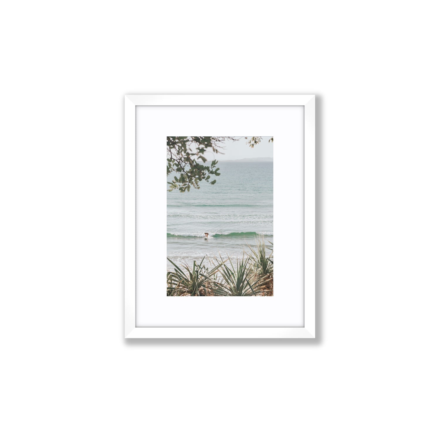 Dream Boat fine art print, Noosa, Australia, coastal scenes artwork, Small, White Frame · Matboard, Fine Art Print