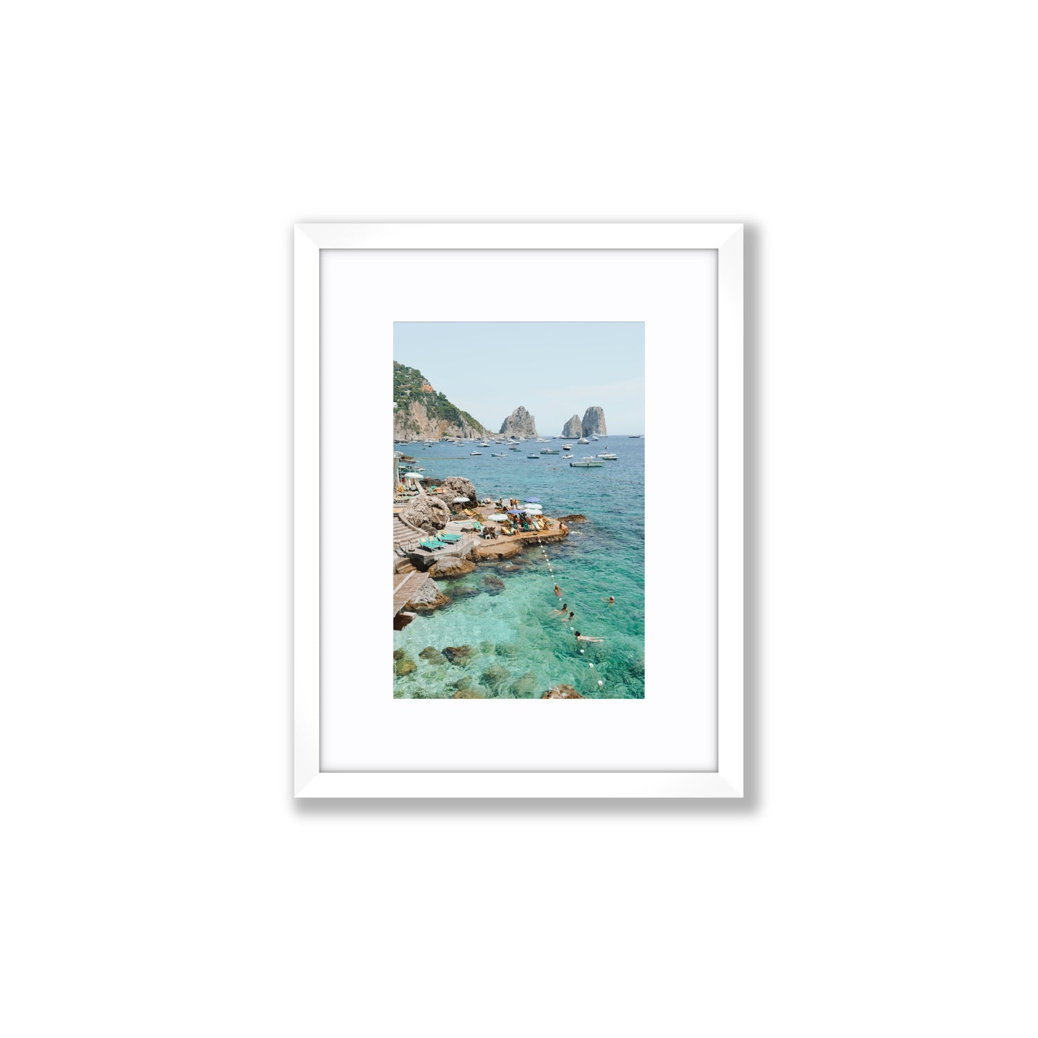 Summertime Blues Capri Mediterranean wall art Small fine art print in white frame with matboard