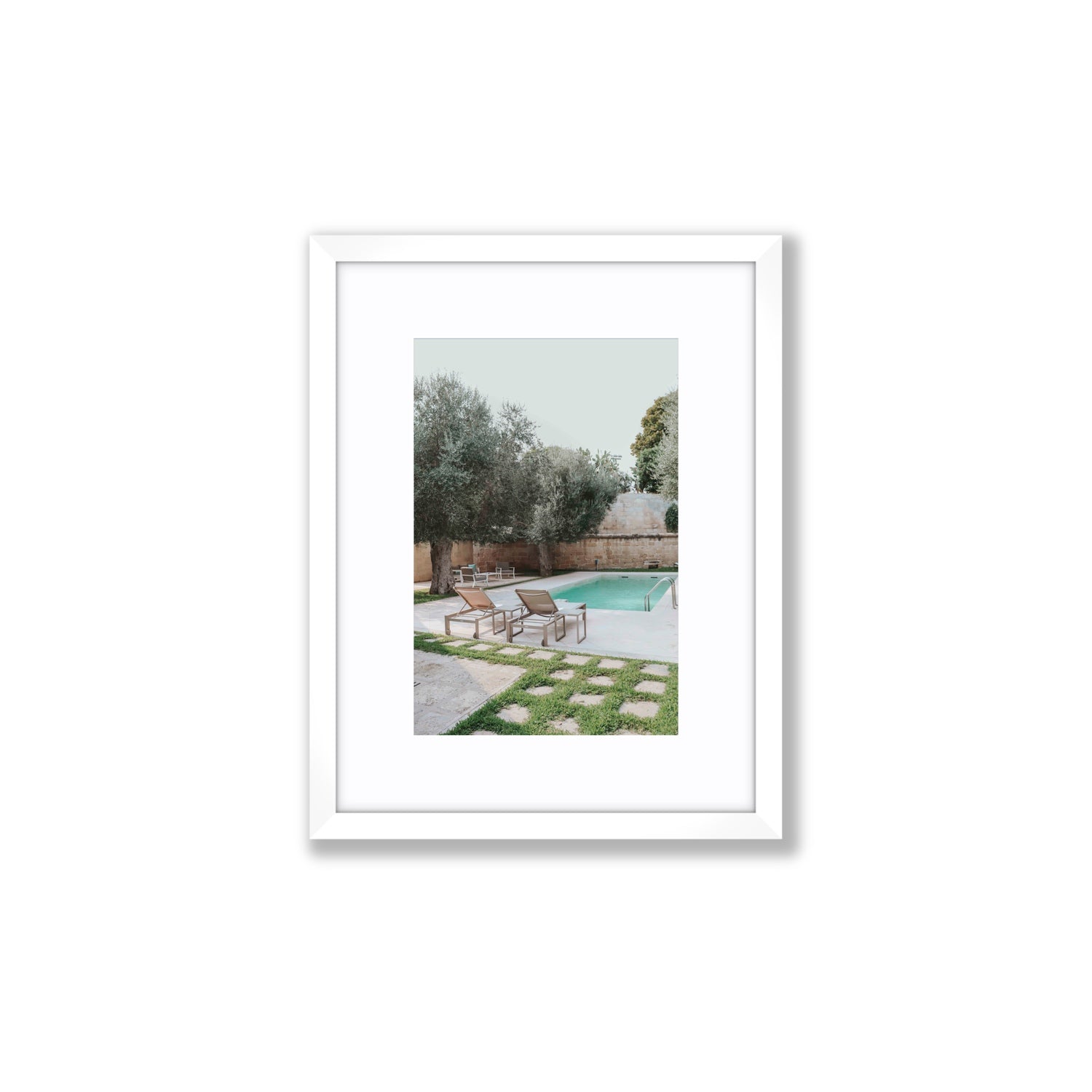 Olive Oasis Puglia Mediterranean wall art Small fine art print in white frame with matboard