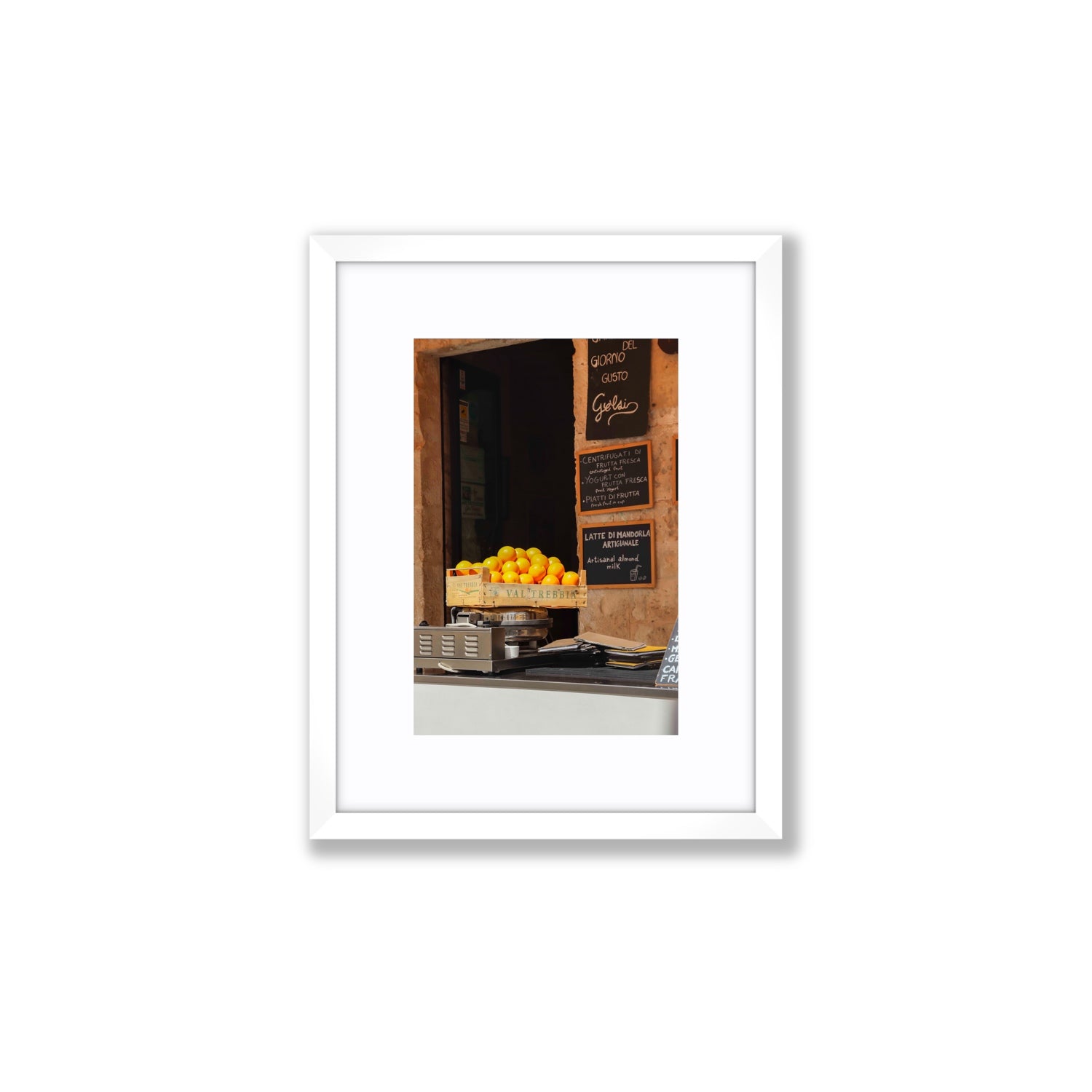Luminous Citrus Puglia Ostuni Italian wall art Small fine art print in white frame with matboard