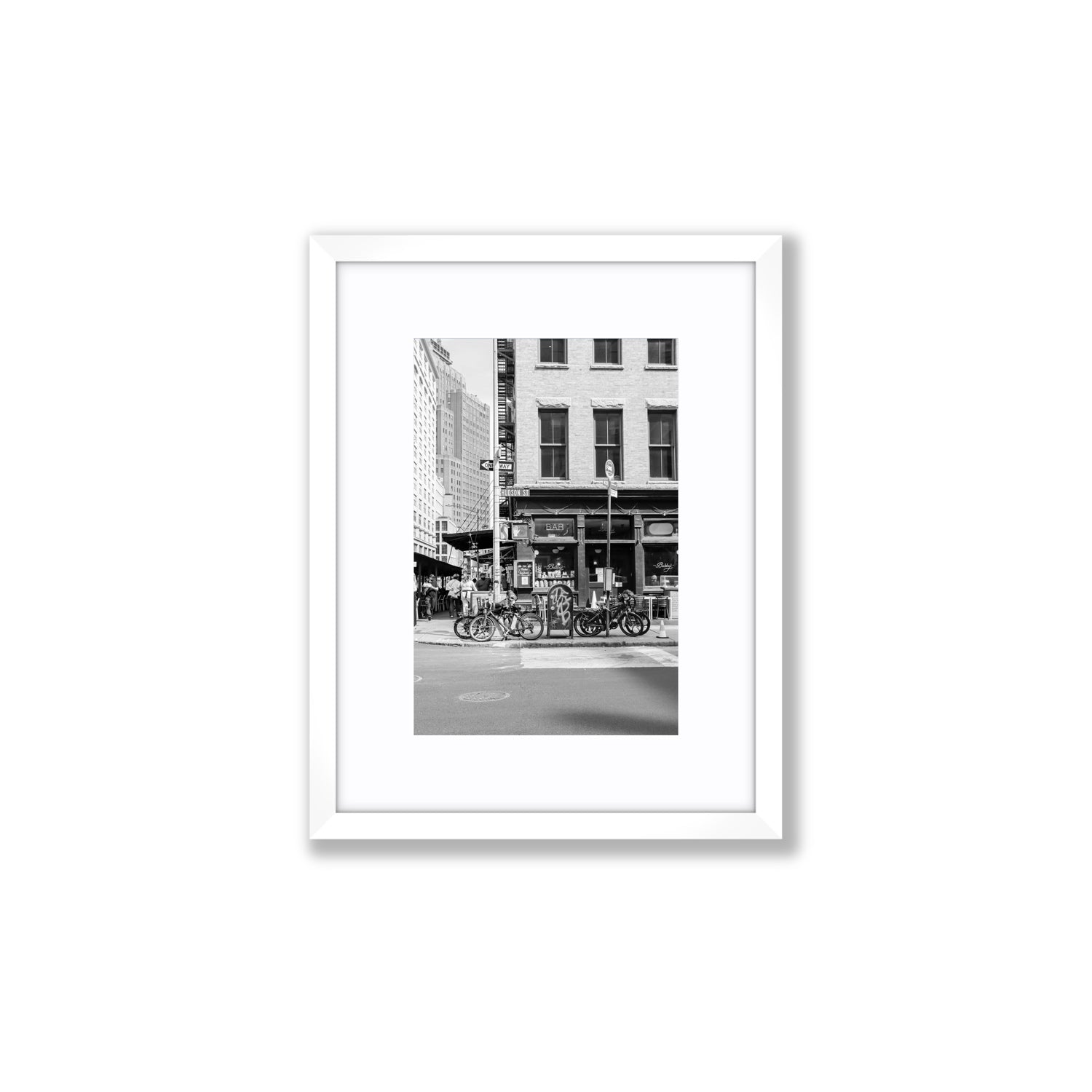 Bites Of The Big Apple New York NYC Black & White wall art Small fine art print in white frame with matboard
