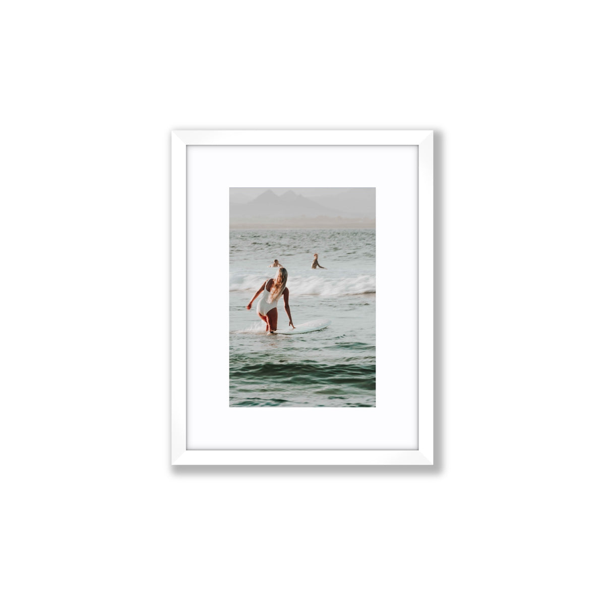 Blondie Byron Bay Surf coastal decor wall art Small fine art print in white frame with matboard