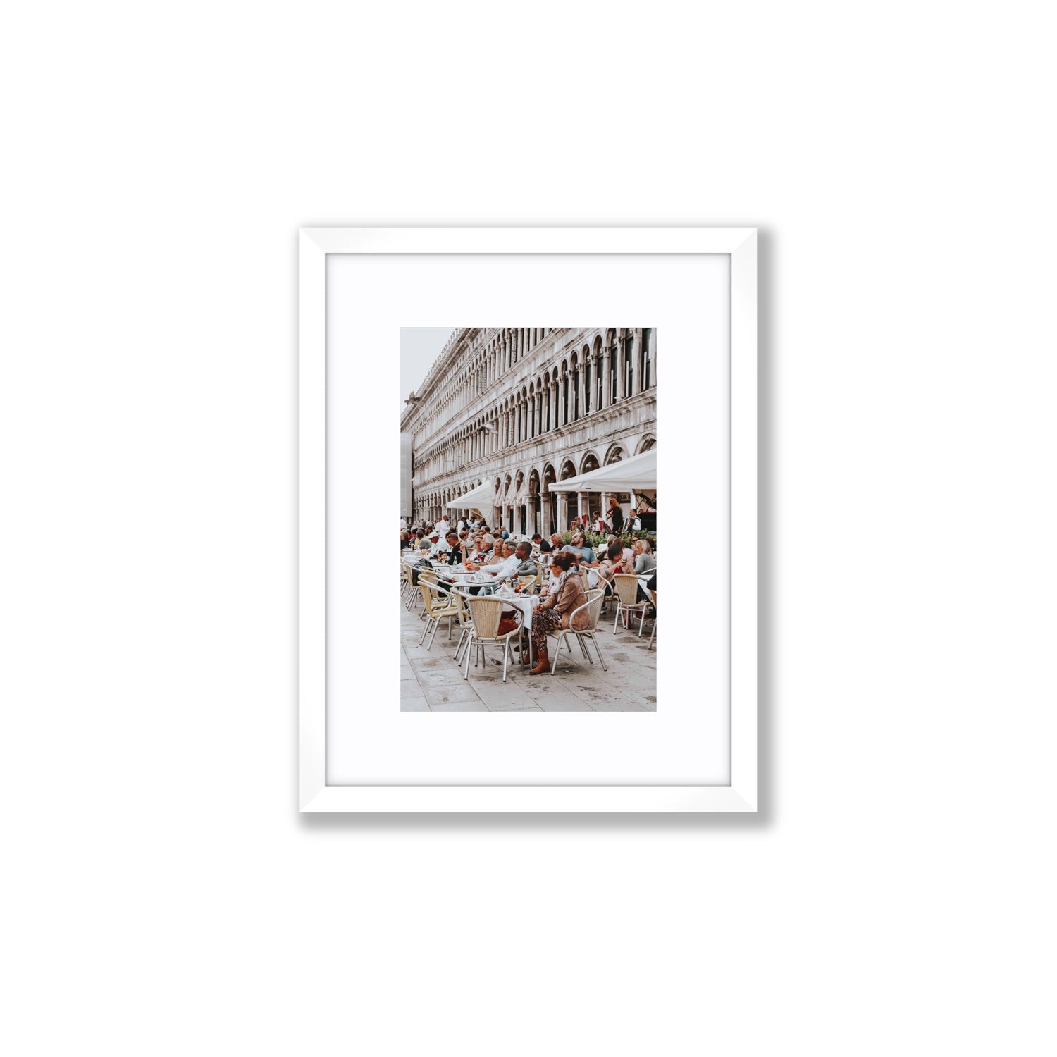 Lunchbreak Venice Italian wall art Small fine art print in white frame with matboard