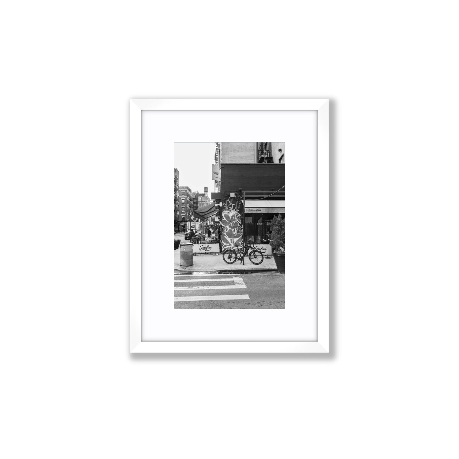 Cafe Canvas New York NYC Black & White wall art Small fine art canvas in white frame