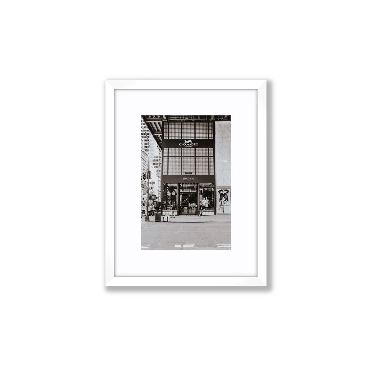 Coach Uptown New York NYC Black & White wall art Small fine art print in white frame with matboard