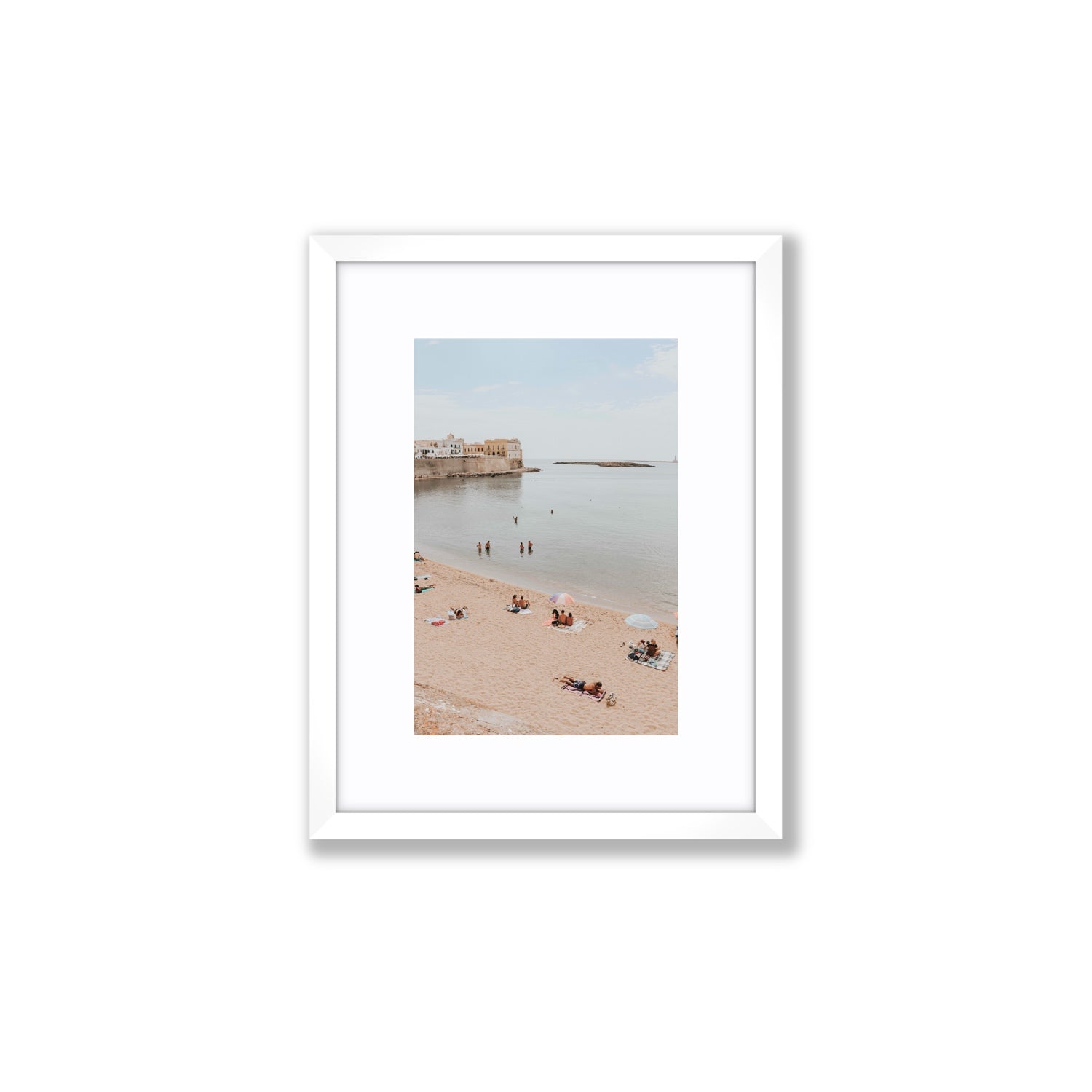 Spiaggia della Purita Puglia coastal art print Small fine art print in white frame with matboard