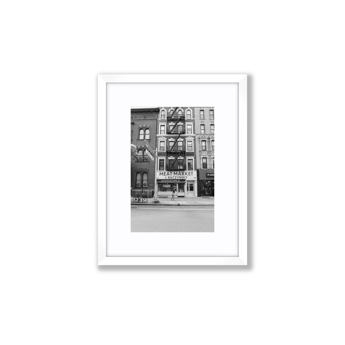 Vertical Village New York NYC Black & White wall art Small fine art print in white frame with matboard