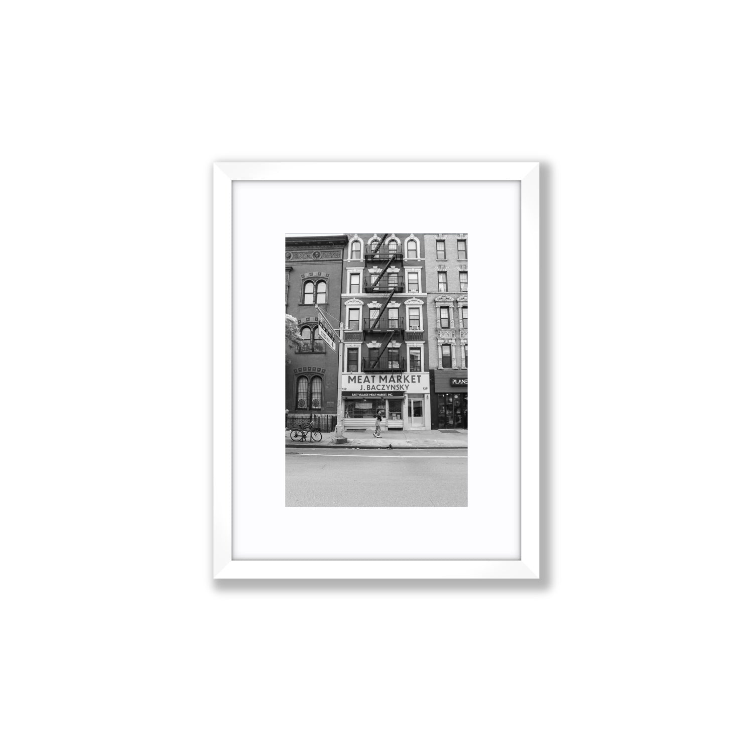 Vertical Village New York NYC Black & White wall art Small fine art print in white frame with matboard