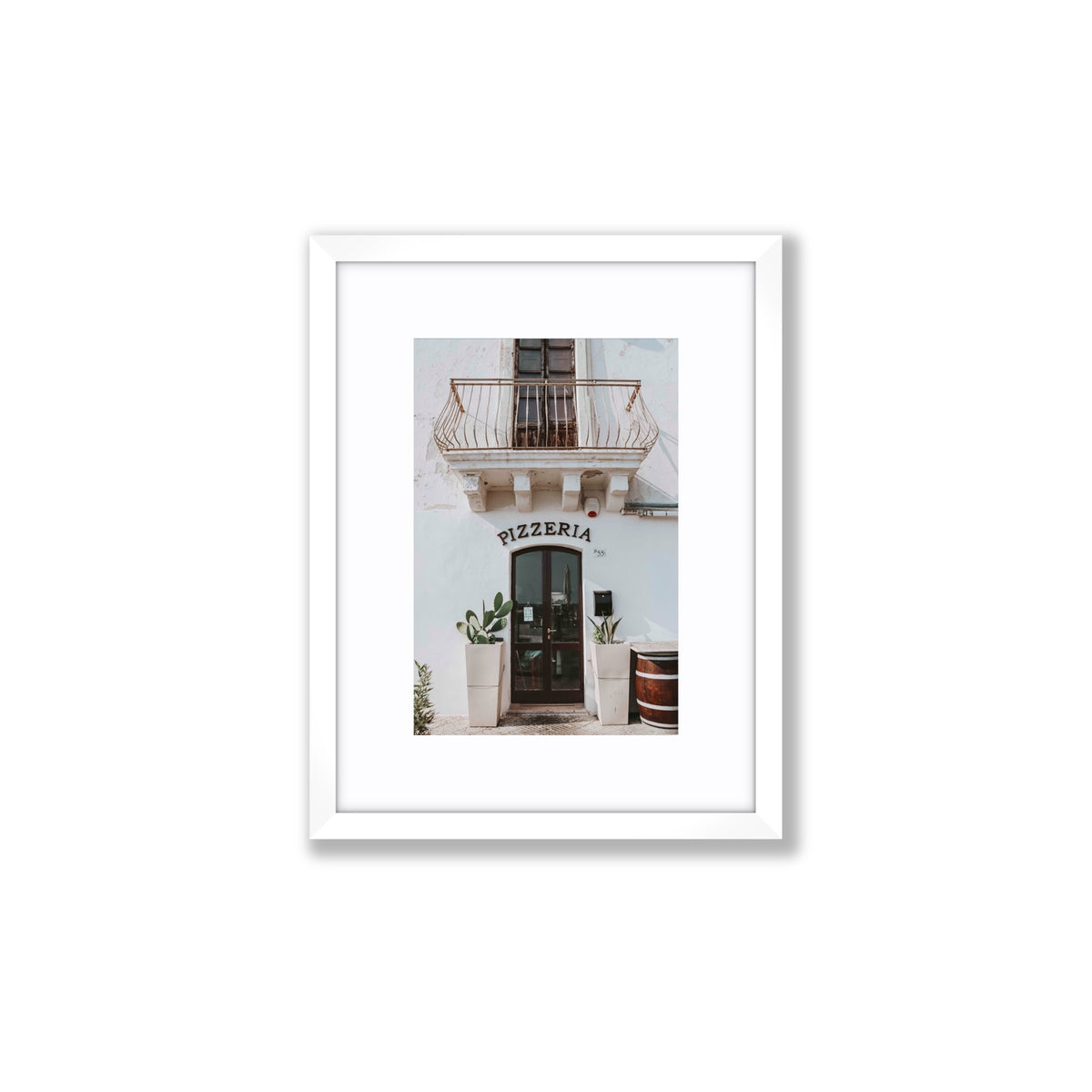 Pizzeria Puglia Italian wall art Small fine art print in white frame with matboard