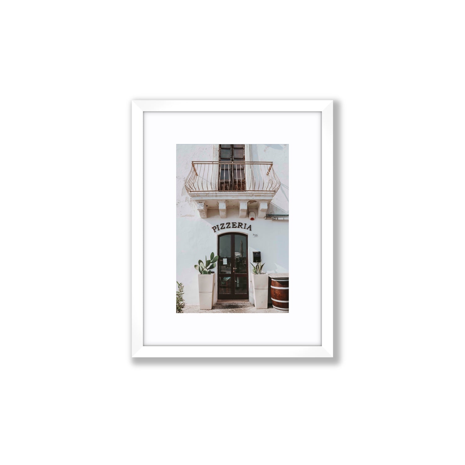 Pizzeria Puglia Italian wall art Small fine art print in white frame with matboard